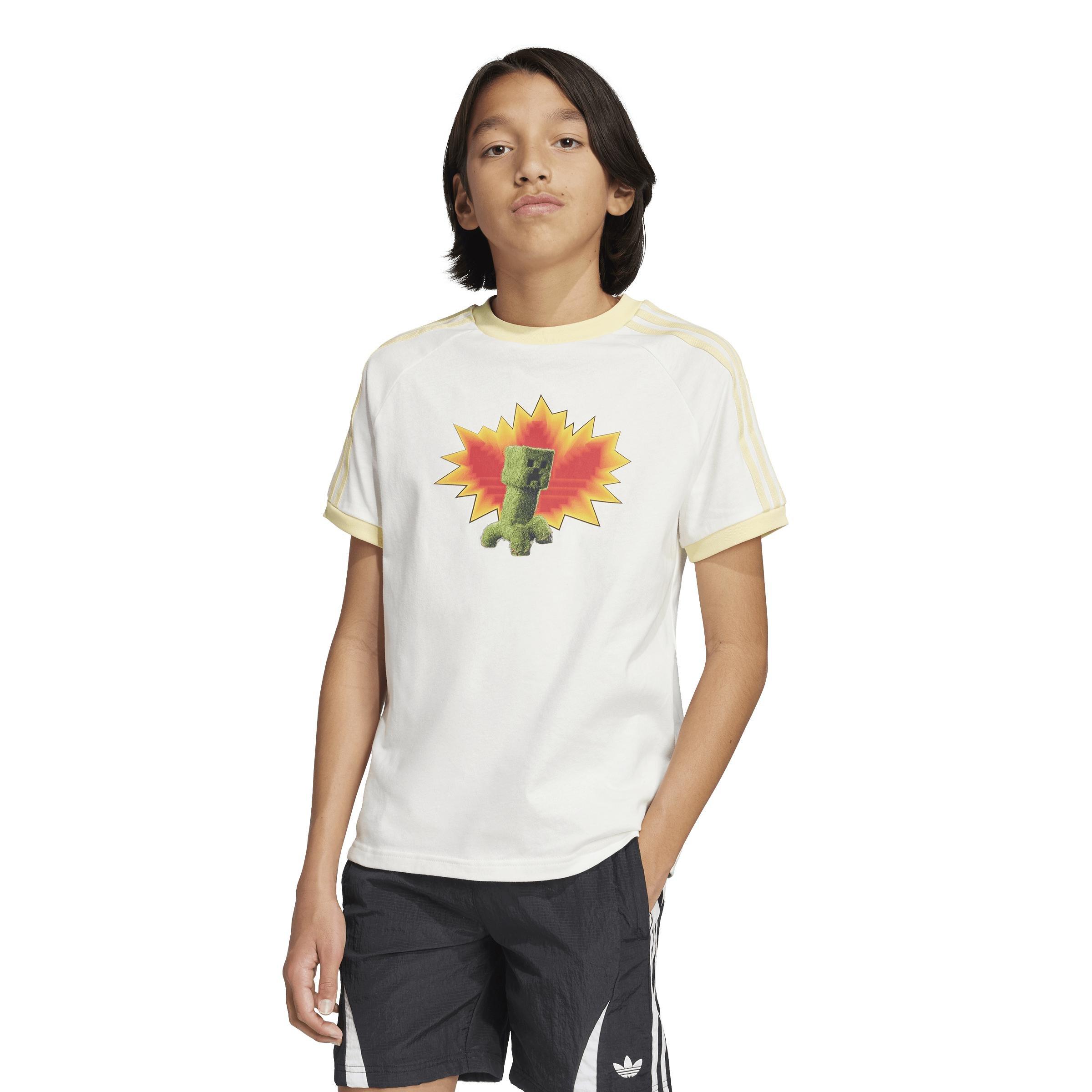 Unisex Kids adidas Originals x Minecraft Graphic T-Shirt, White, A701_ONE, large image number 5