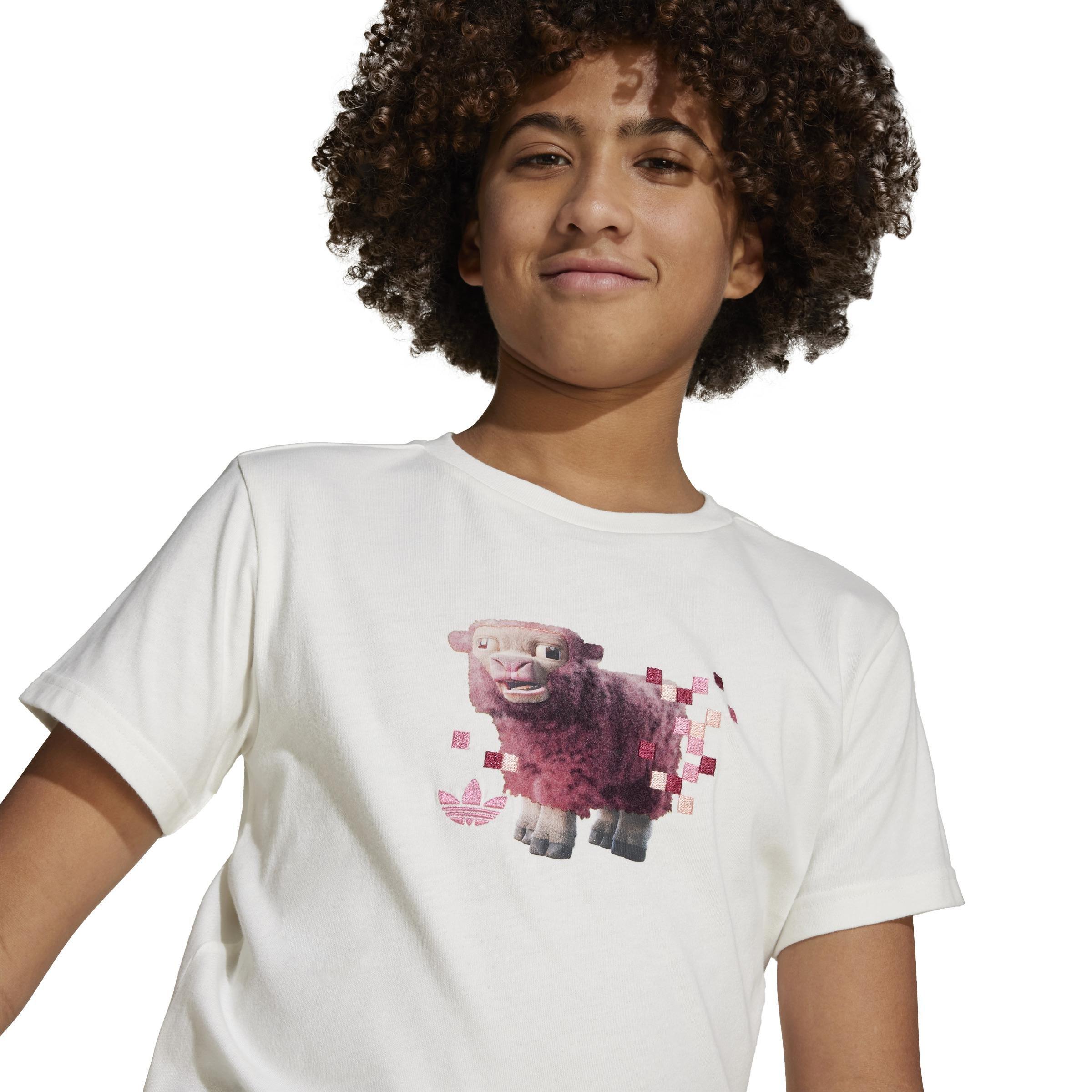 Unisex Kids adidas Originals x Minecraft Graphic Tee, White, A701_ONE, large image number 4
