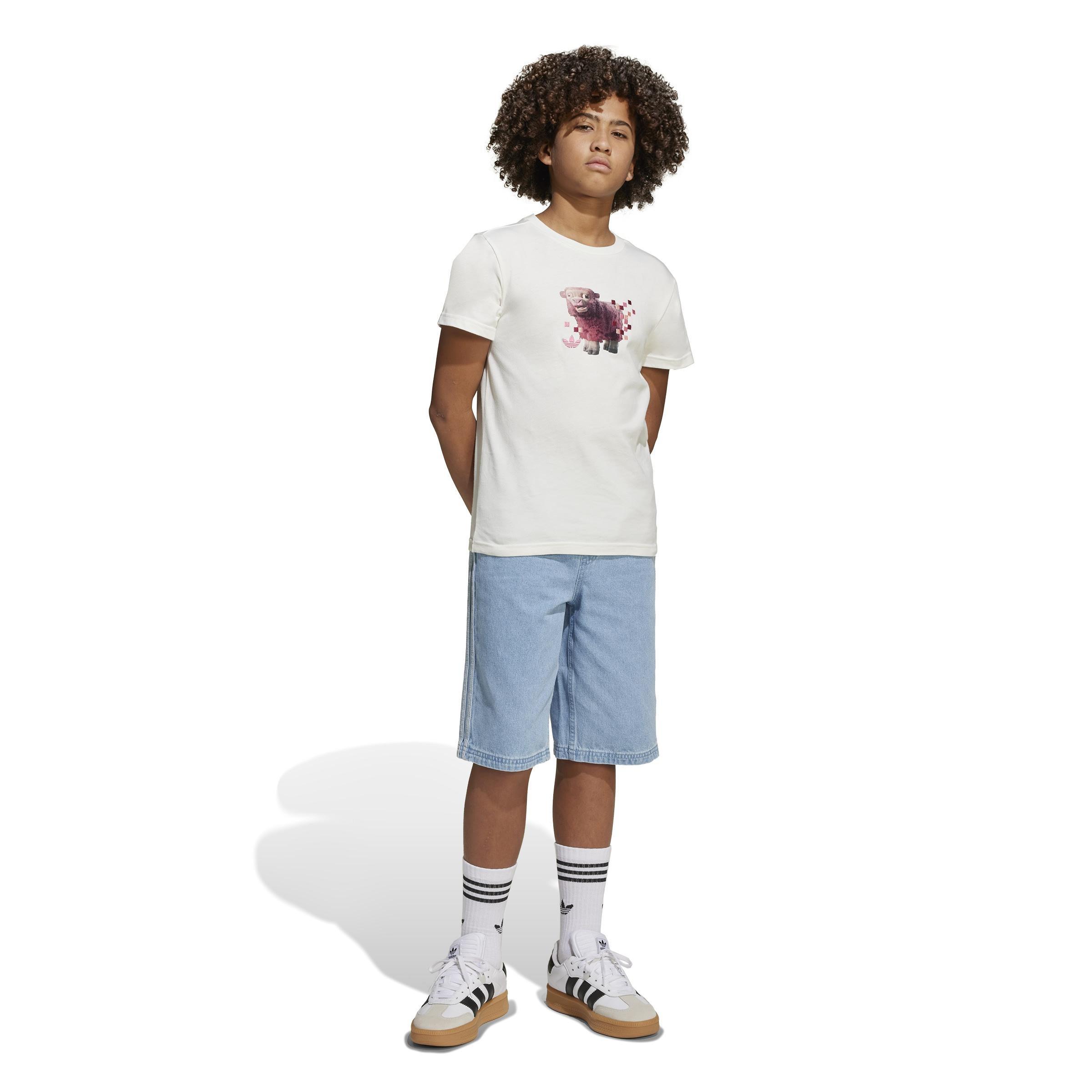Unisex Kids adidas Originals x Minecraft Graphic Tee, White, A701_ONE, large image number 5