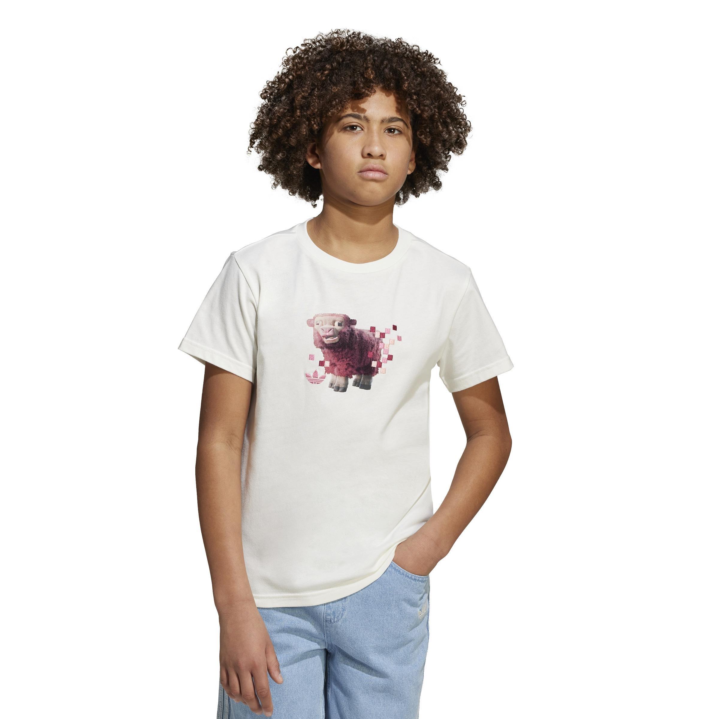 Unisex Kids adidas Originals x Minecraft Graphic Tee, White, A701_ONE, large image number 6