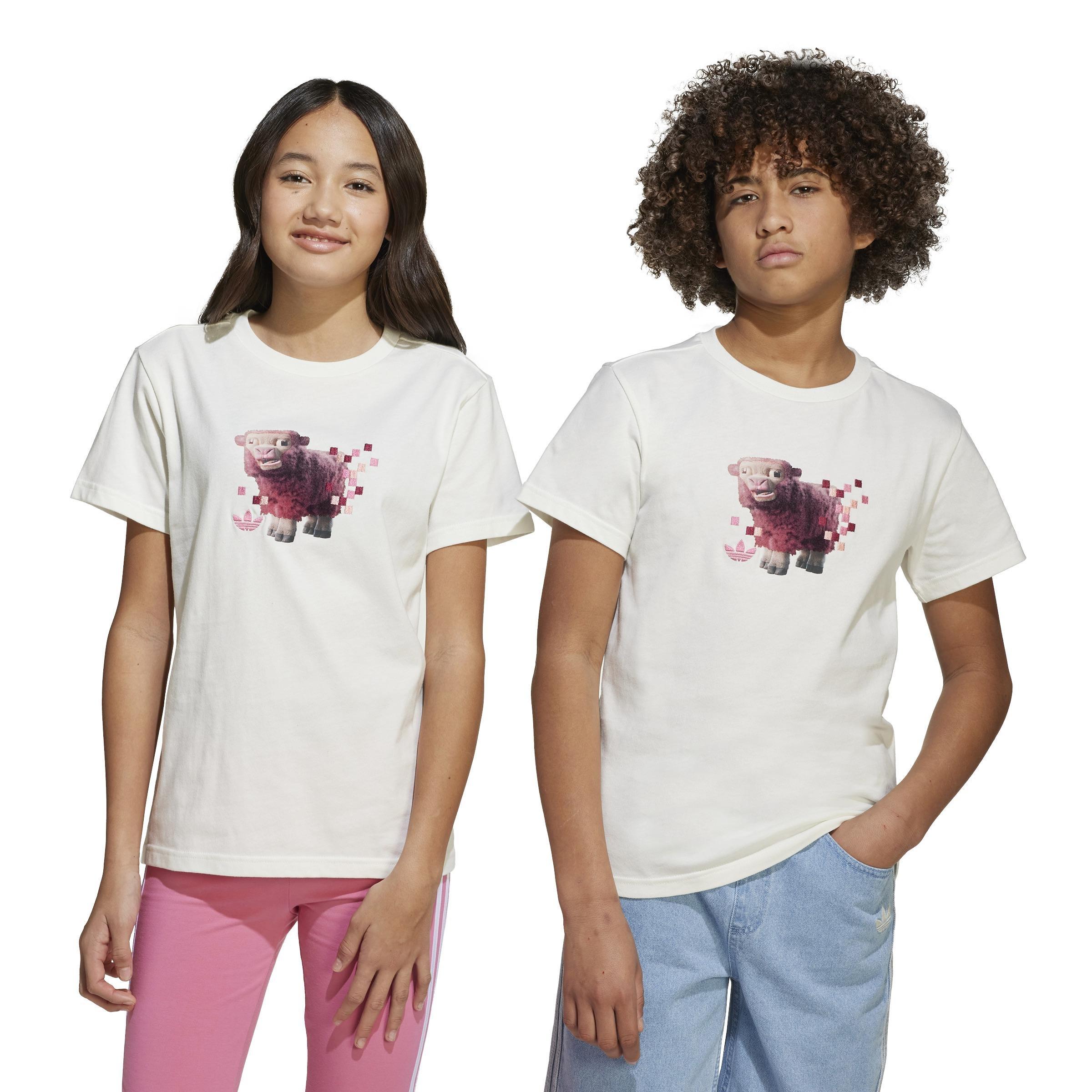 Unisex Kids adidas Originals x Minecraft Graphic Tee, White, A701_ONE, large image number 7