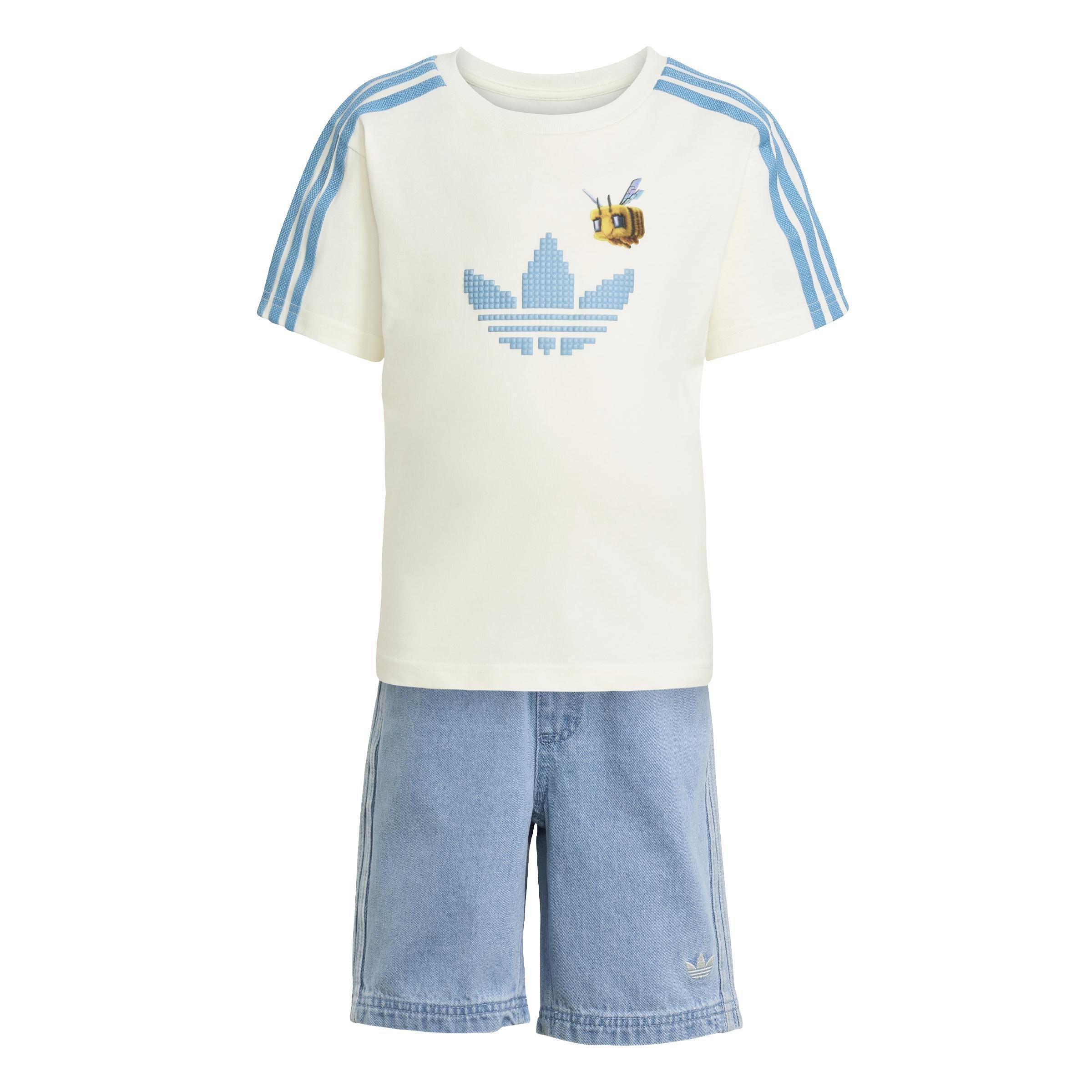 Unisex Kids adidas Originals x Minecraft Tee and Short Set, White, , large image number 0
