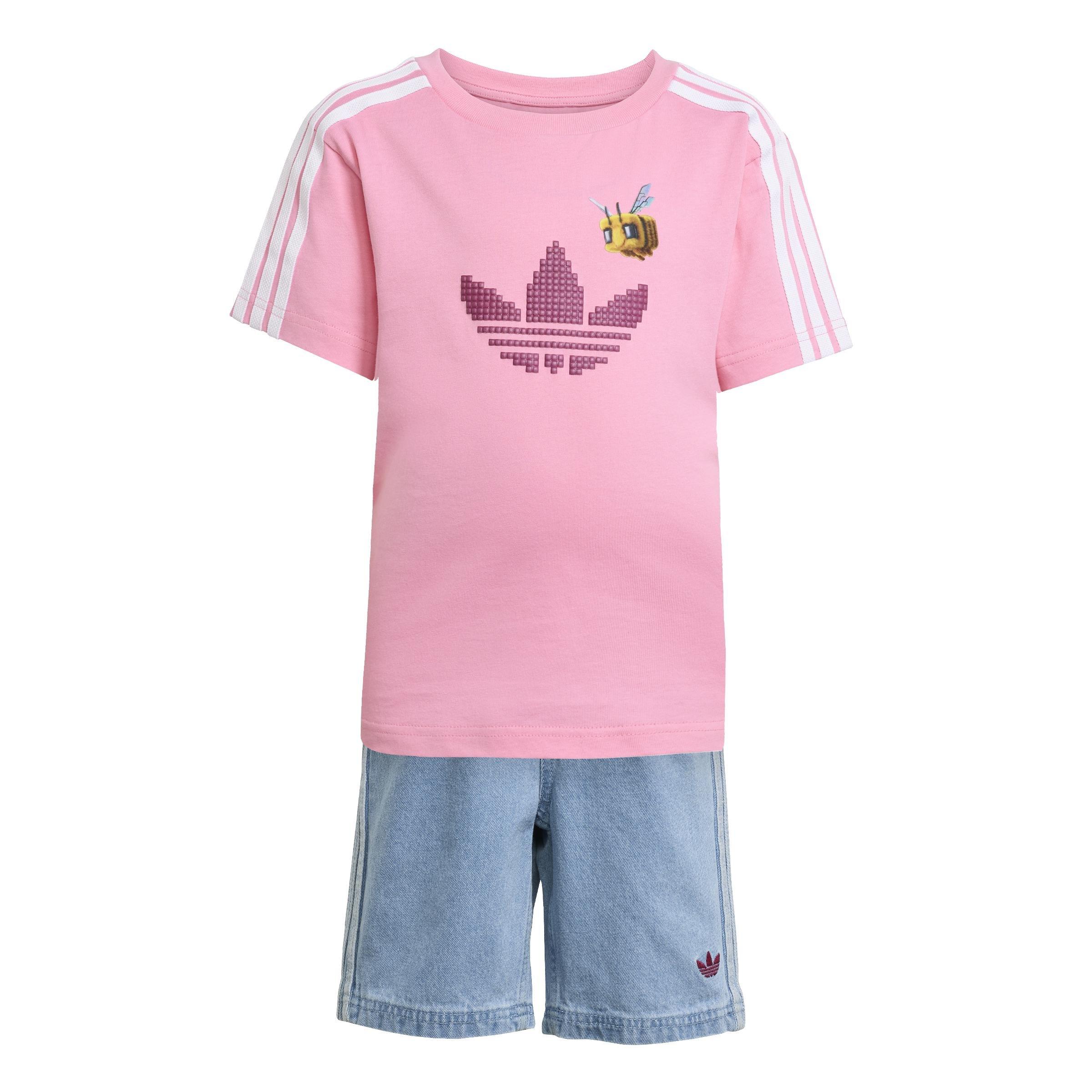 Unisex Kids adidas Originals x Minecraft Tee and Short Set, Pink, A701_ONE, large image number 0