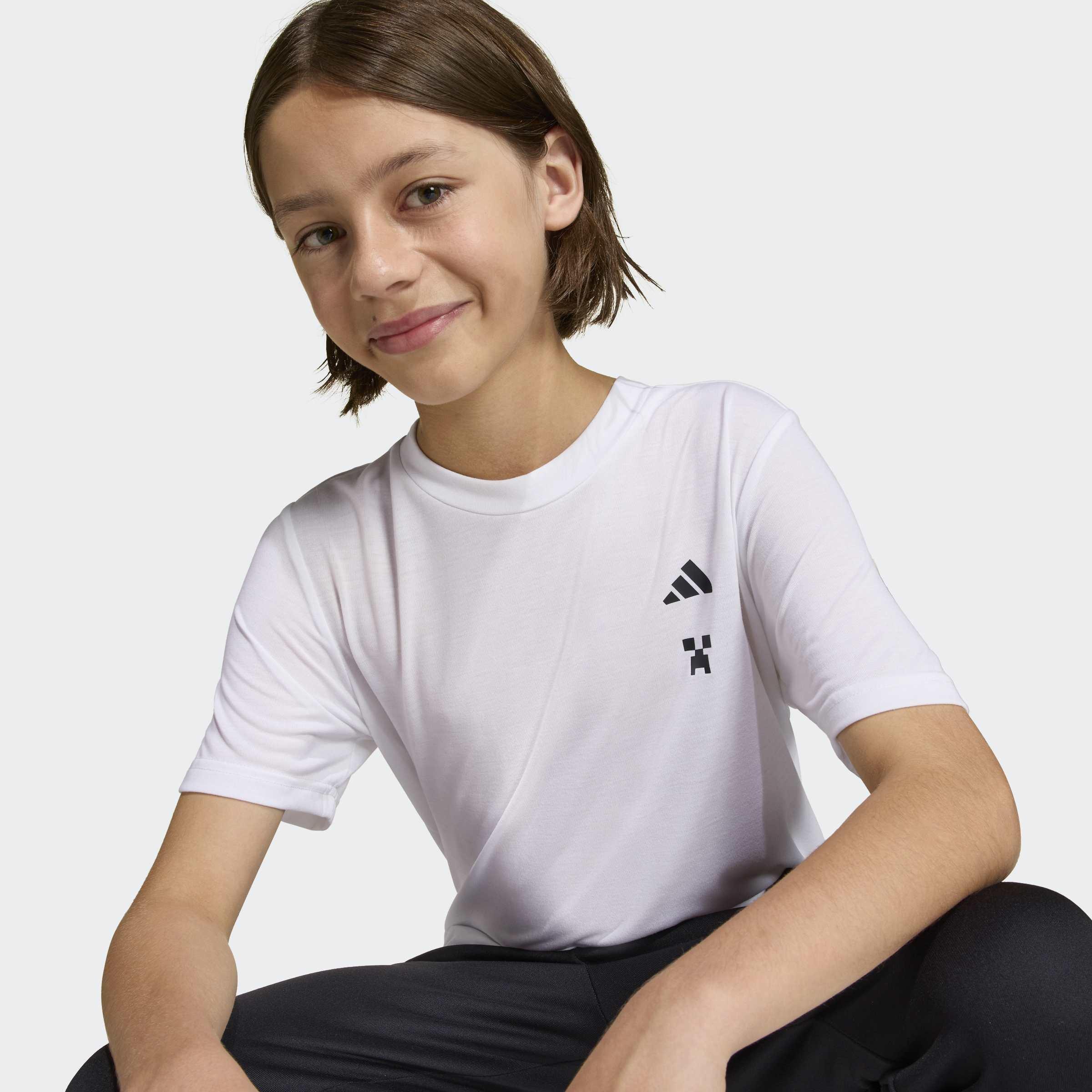 Kids Unisex Adidas Minecraft Training T-Shirt, White, A701_ONE, large image number 3