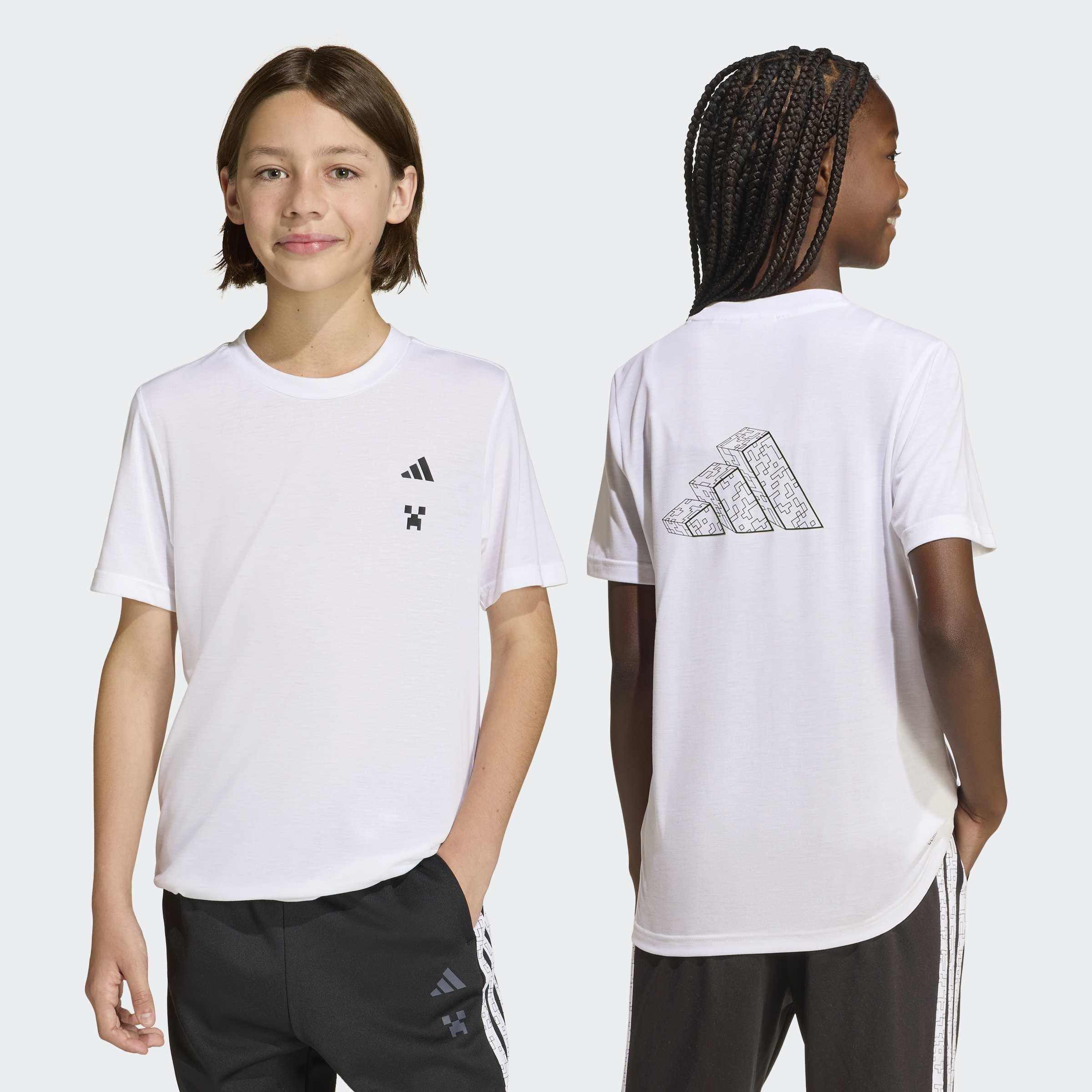 Kids Unisex Adidas Minecraft Training T-Shirt, White, A701_ONE, large image number 5