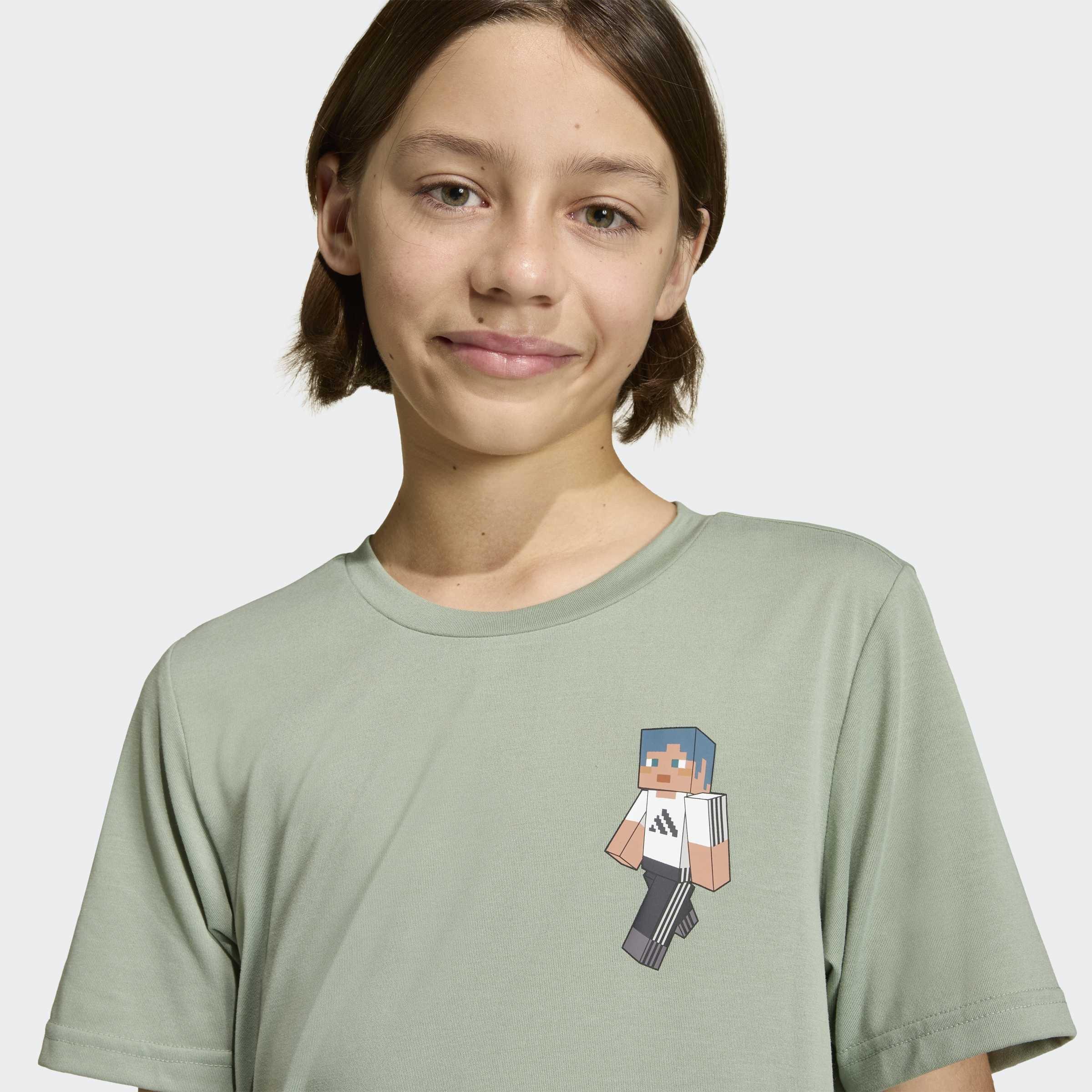 Kids Unisex Adidas Minecraft Training T-Shirt, Green, A701_ONE, large image number 3