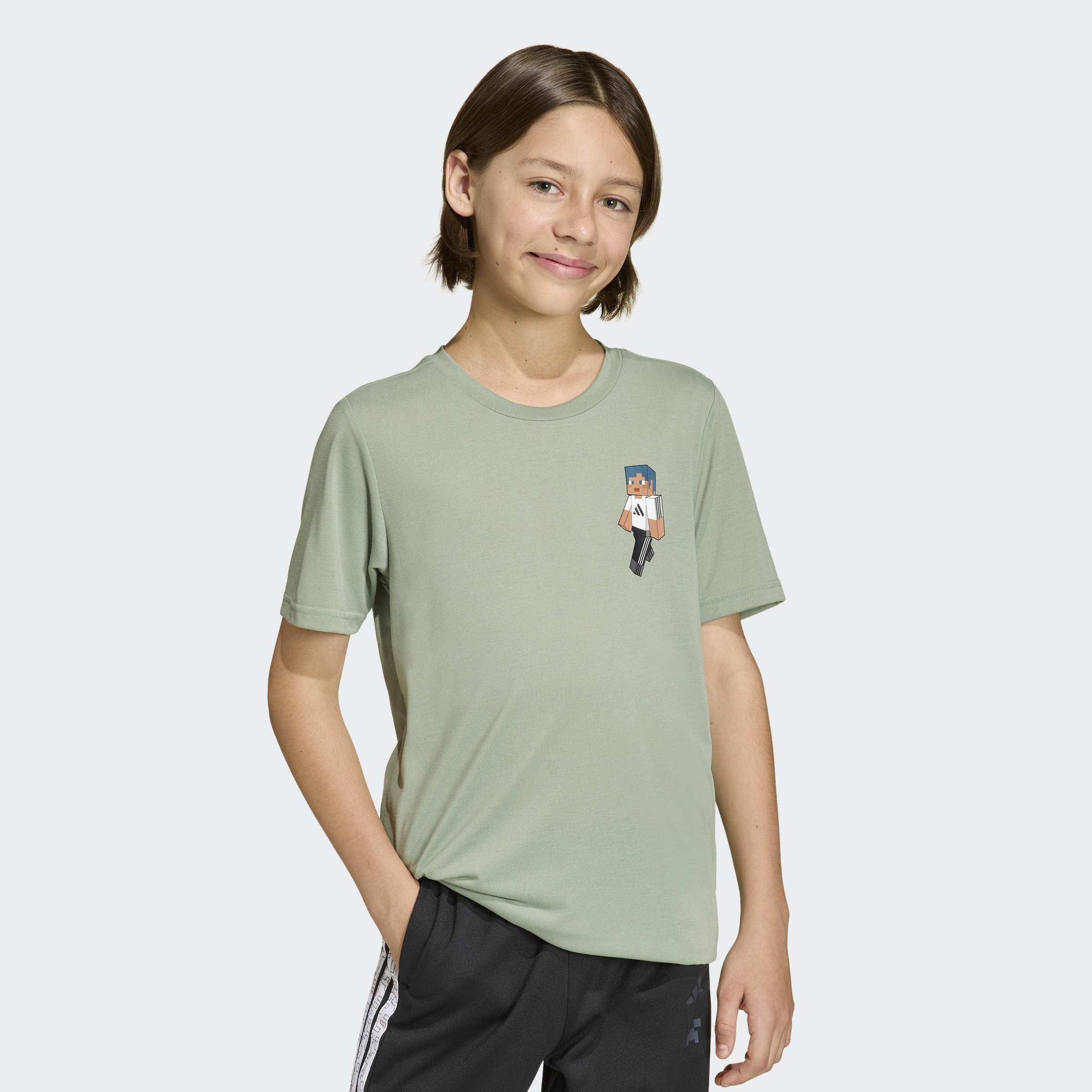 Kids Unisex Adidas Minecraft Training T-Shirt, Green, A701_ONE, large image number 4