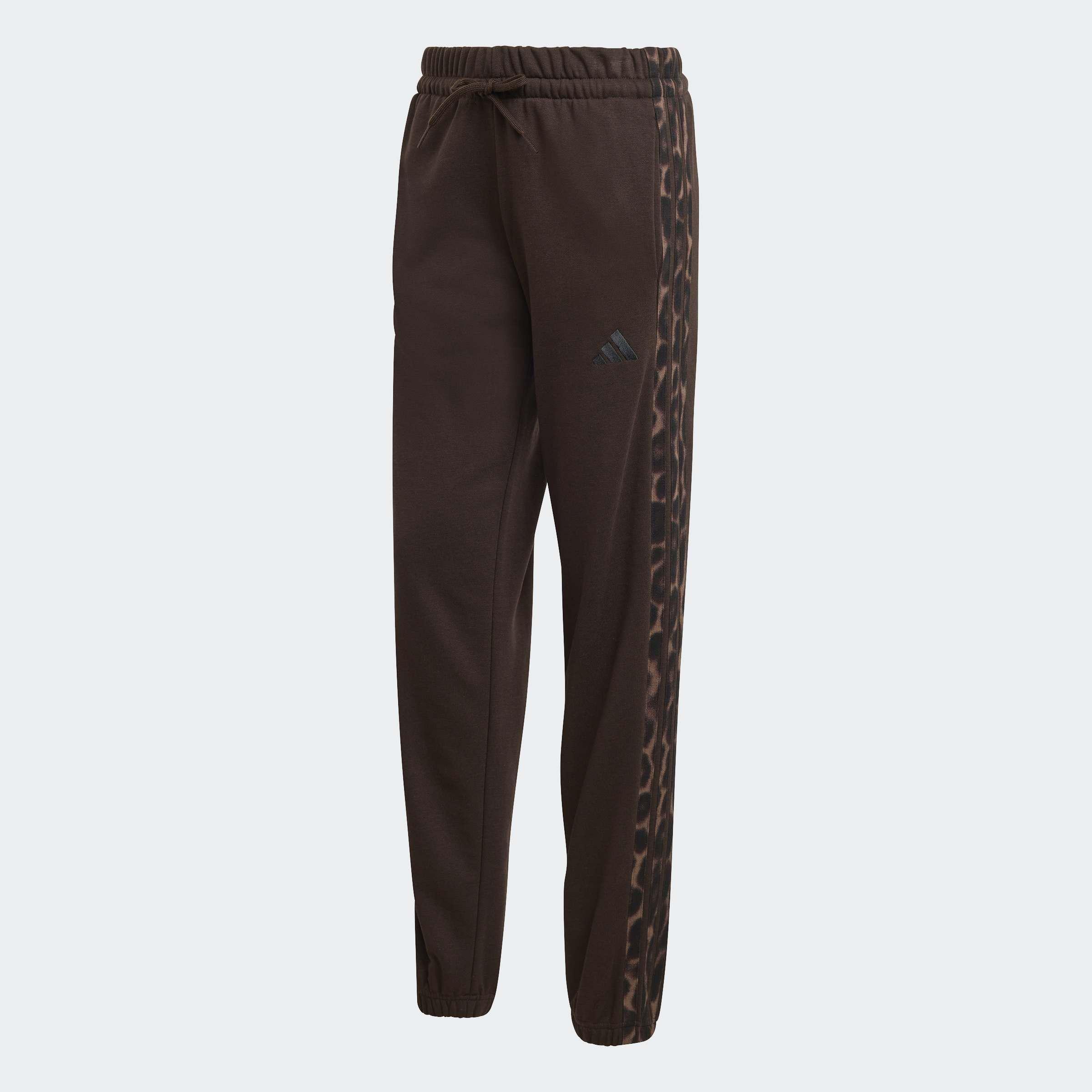 Seasonal Essentials Leopard Print French Terry Joggers with 3-Stripes, Brown