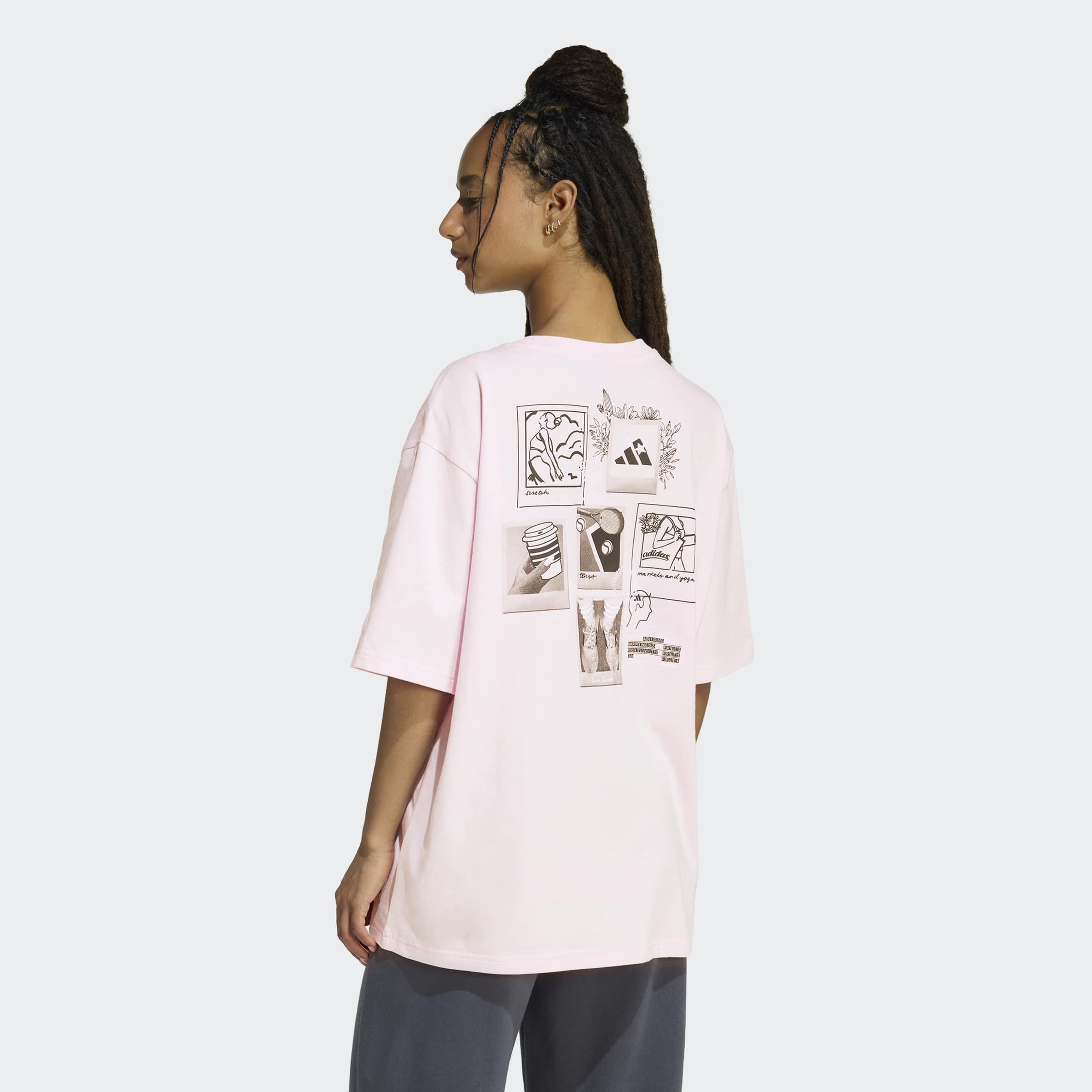 Mini Embroidery Oversized Graphic T-Shirt, Pink