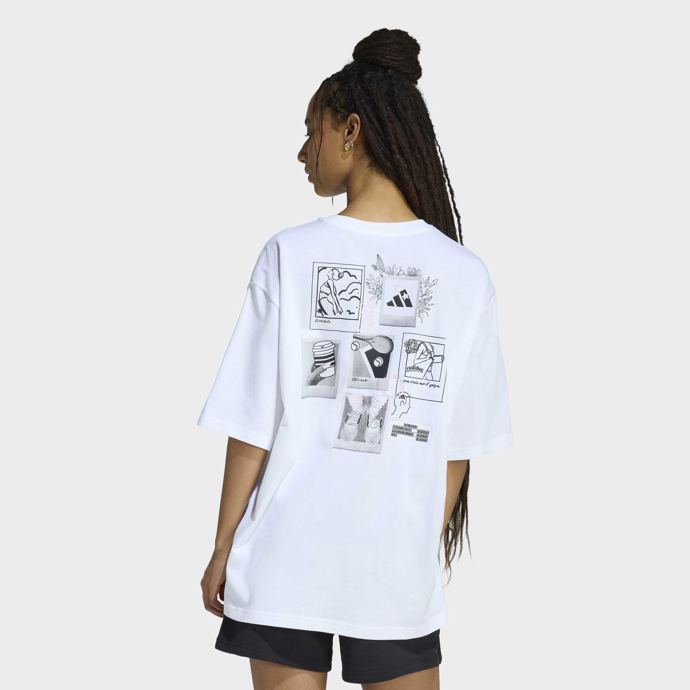 Mini Embroidery Oversized Graphic T-Shirt, White, A701_ONE, medium