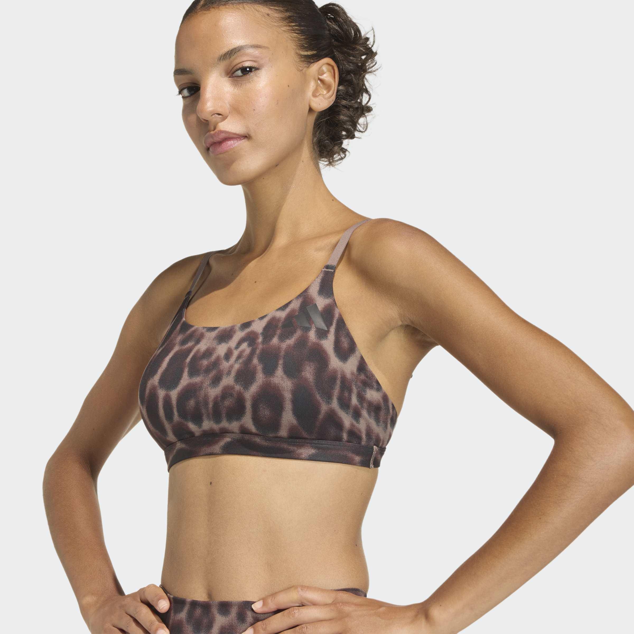 Optime Essentials Workout Leopard Light Support Bra, Brown, A701_ONE, large image number 3