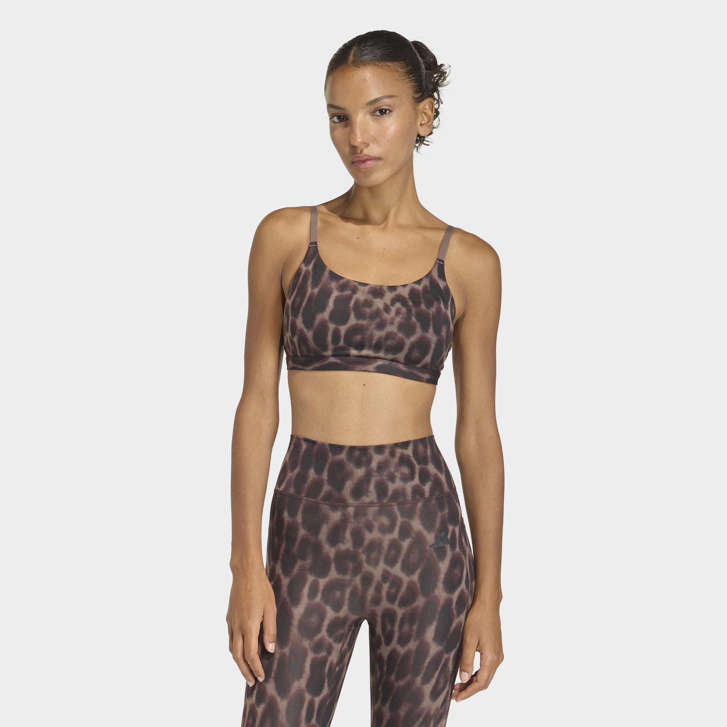 Optime Essentials Workout Leopard Light Support Bra, Brown, A701_ONE, large image number 6