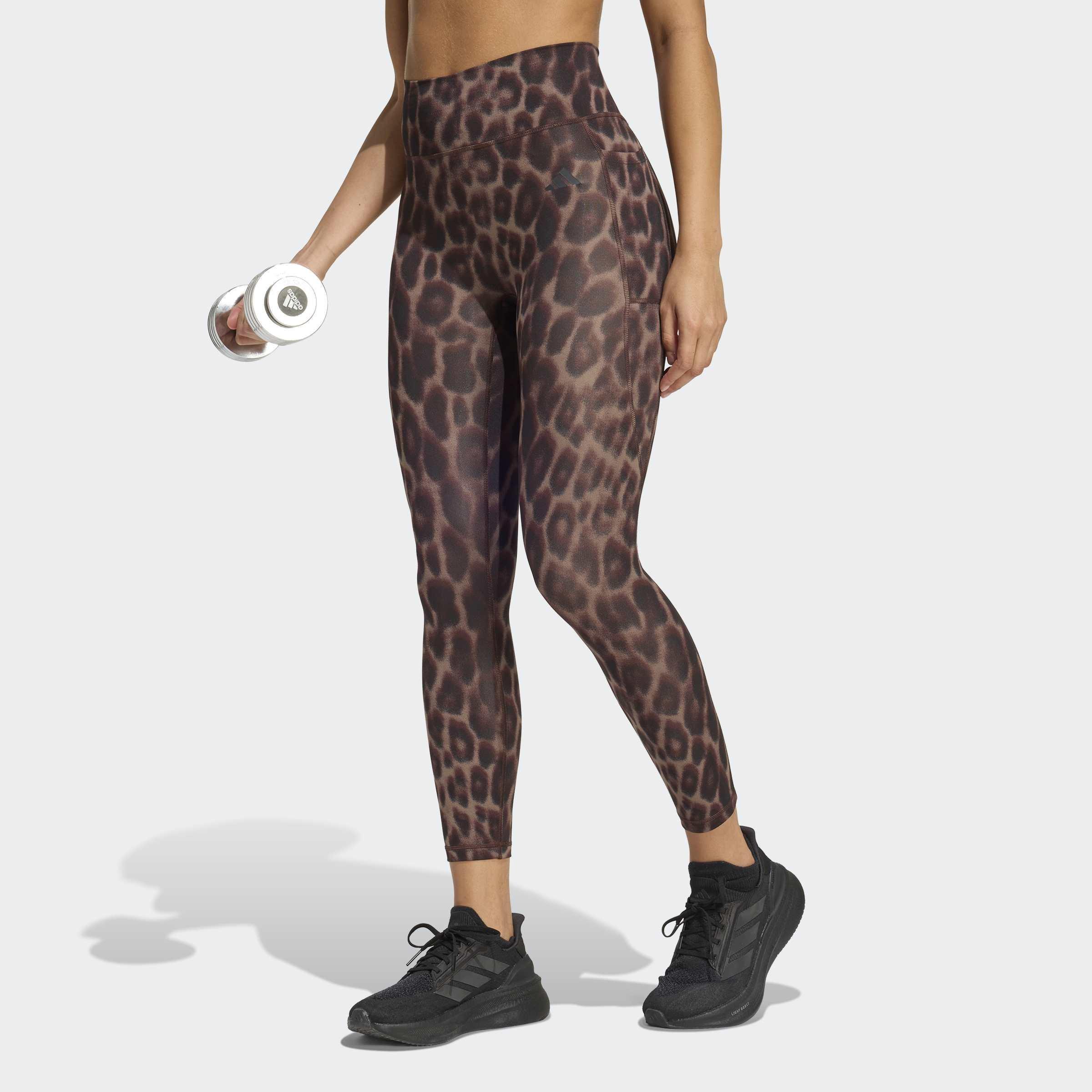 Optime Essentials Workout Leopard 7/8 Leggings, Brown, A701_ONE, large image number 4