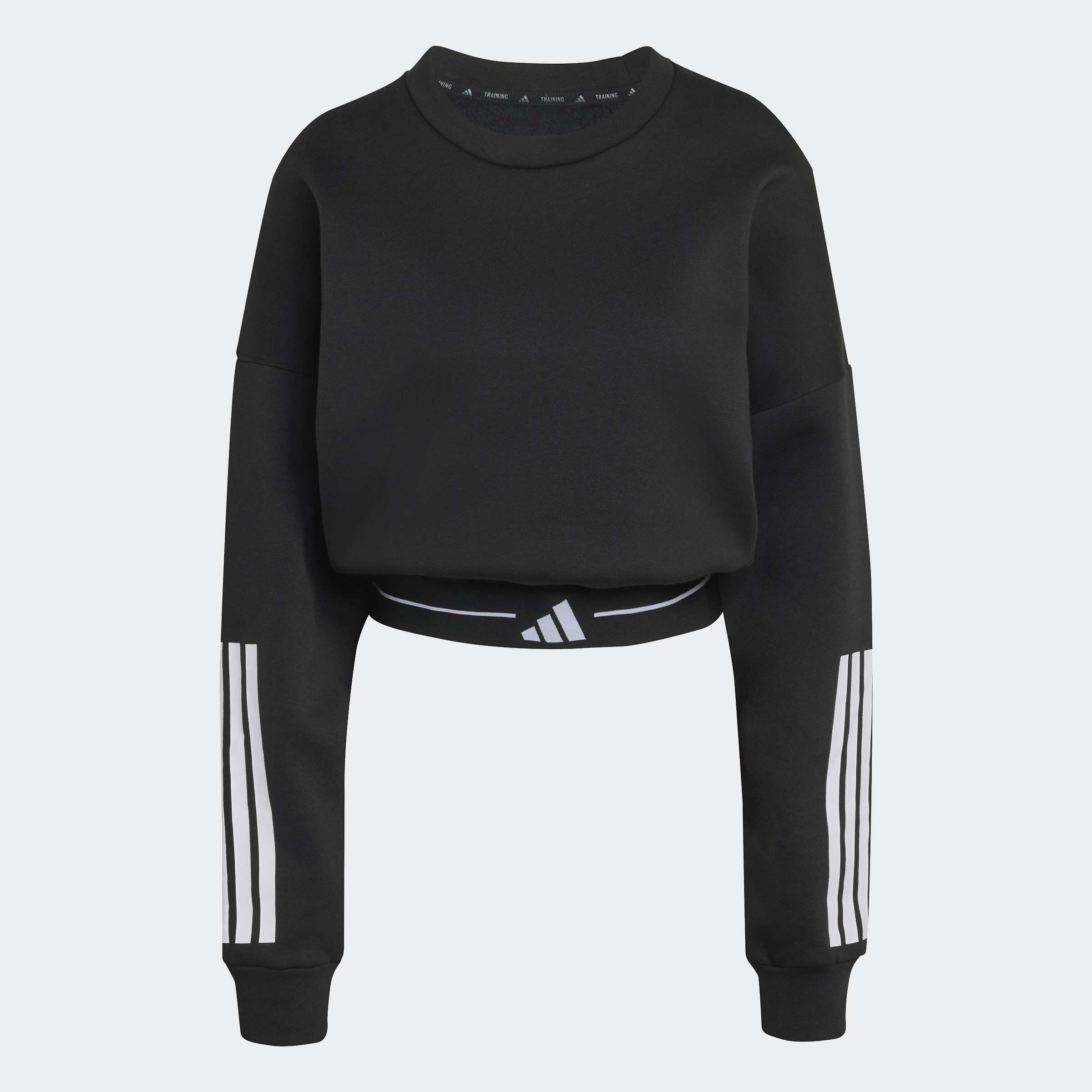 Hyperglam 3-Stripes Cropped Crewneck Sweatshirt, Black, A701_ONE, large image number 0