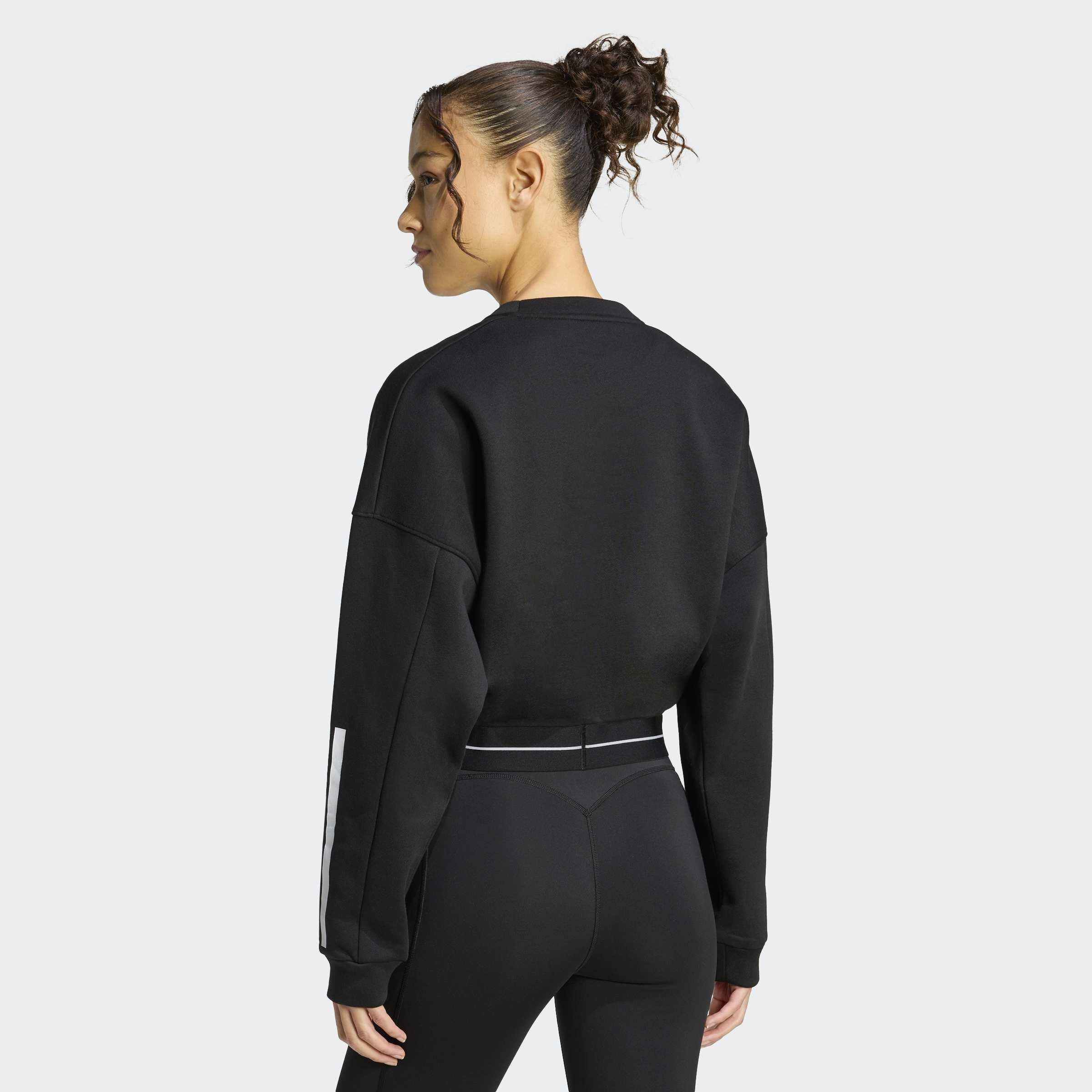 Hyperglam 3-Stripes Cropped Crewneck Sweatshirt, Black