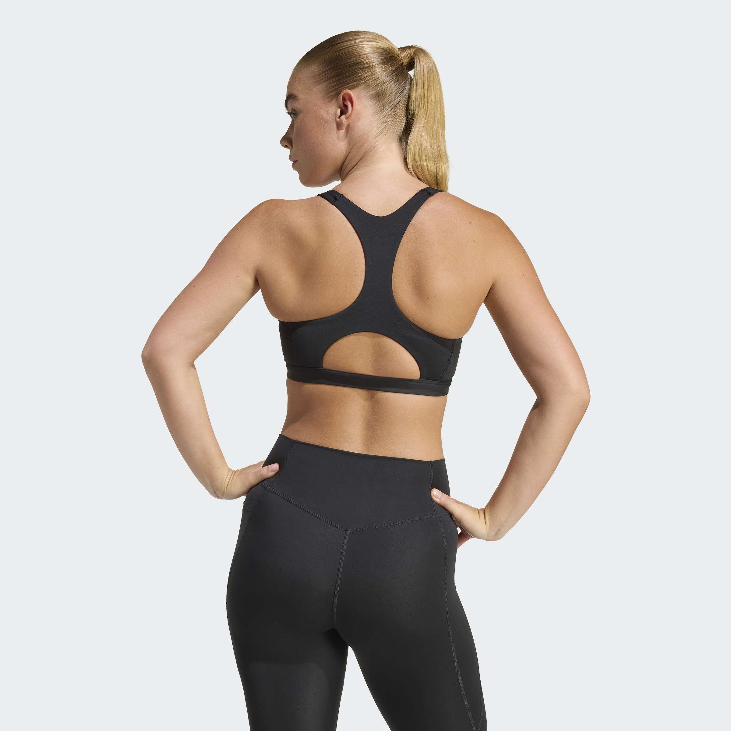 Optime Essentials Workout Zip-Front Medium Support Bra, Black, A701_ONE, large image number 2