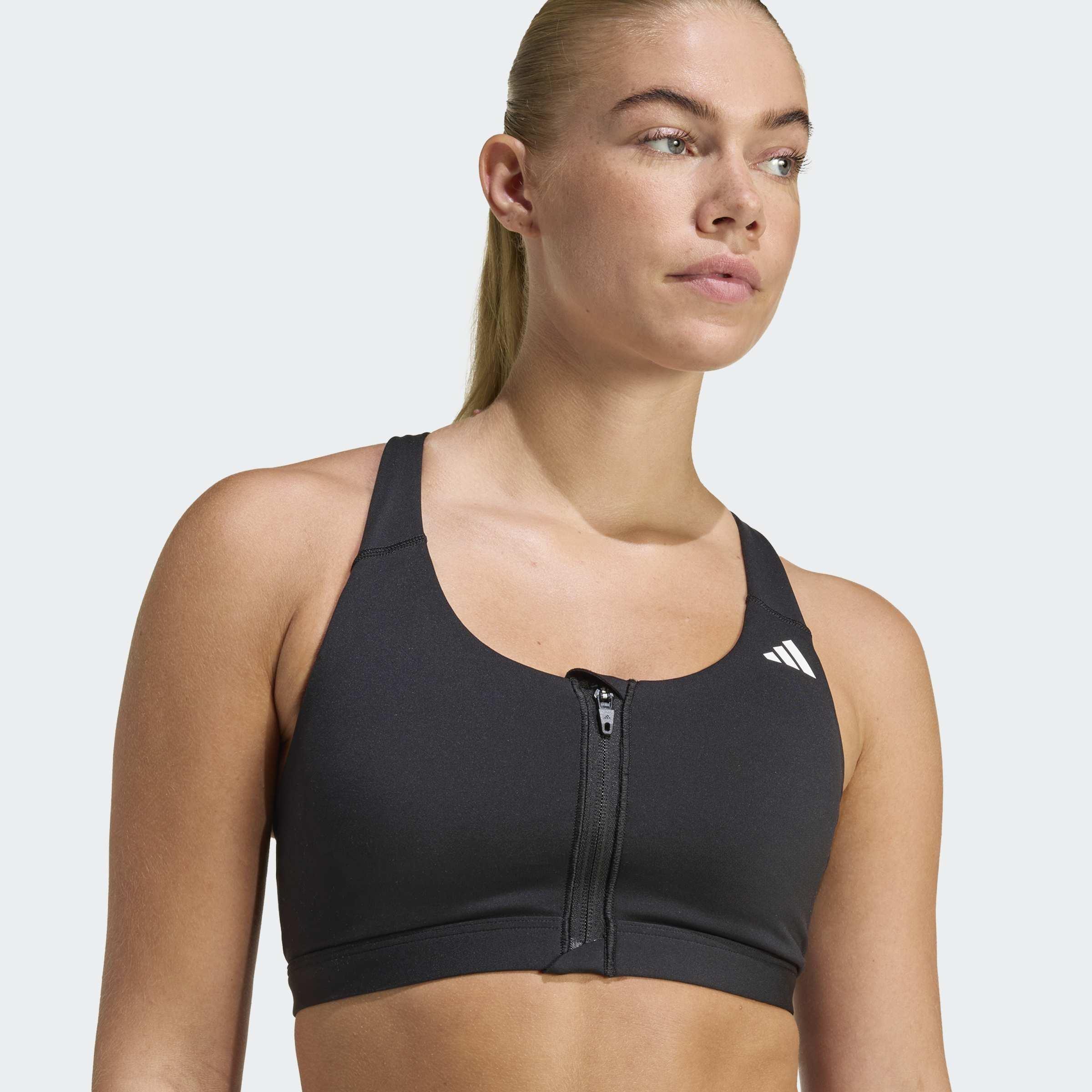 Optime Essentials Workout Zip-Front Medium Support Bra, Black, A701_ONE, large image number 4