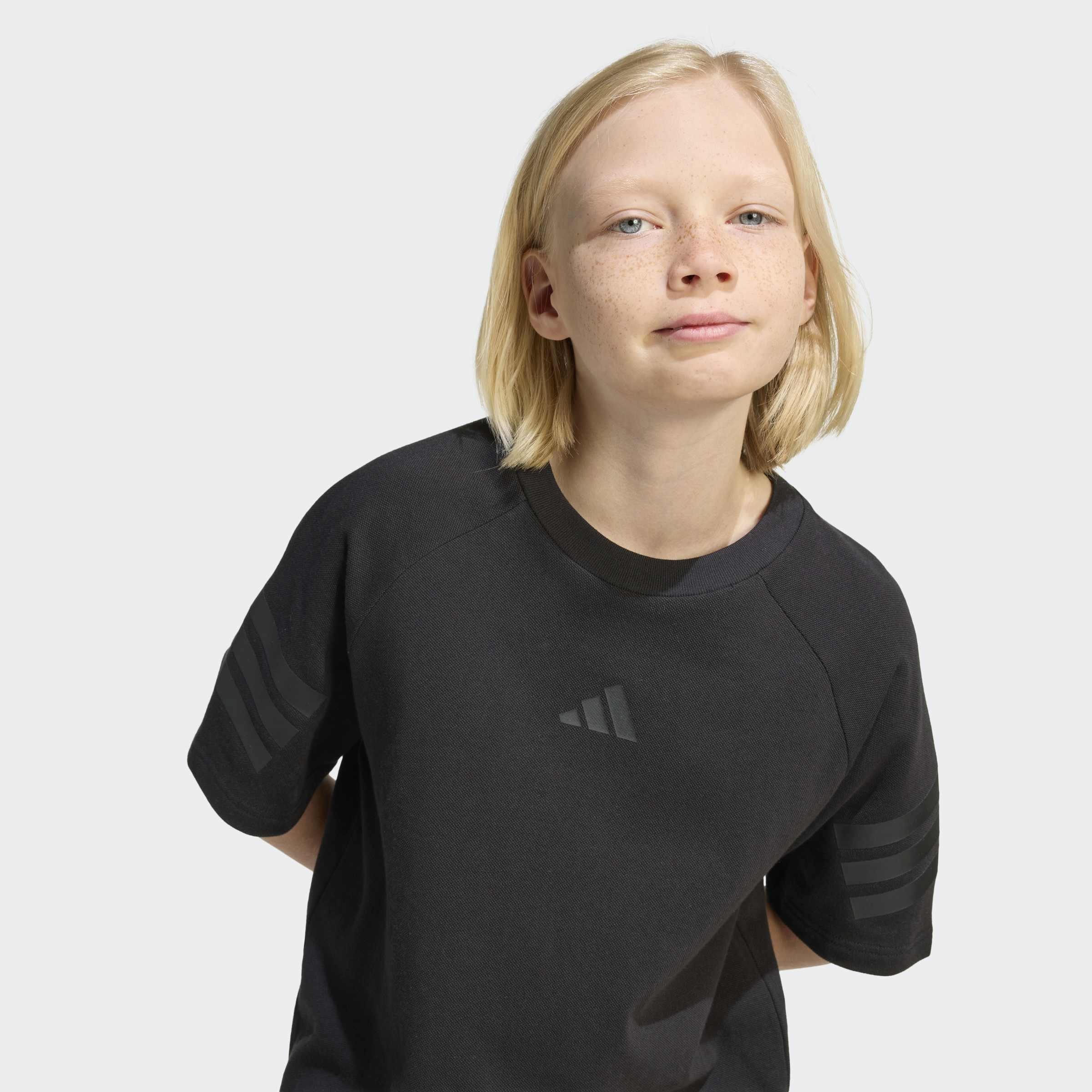 Kids Unisex Future Icons 3 Stripes T-Shirt, Black, A701_ONE, large image number 4