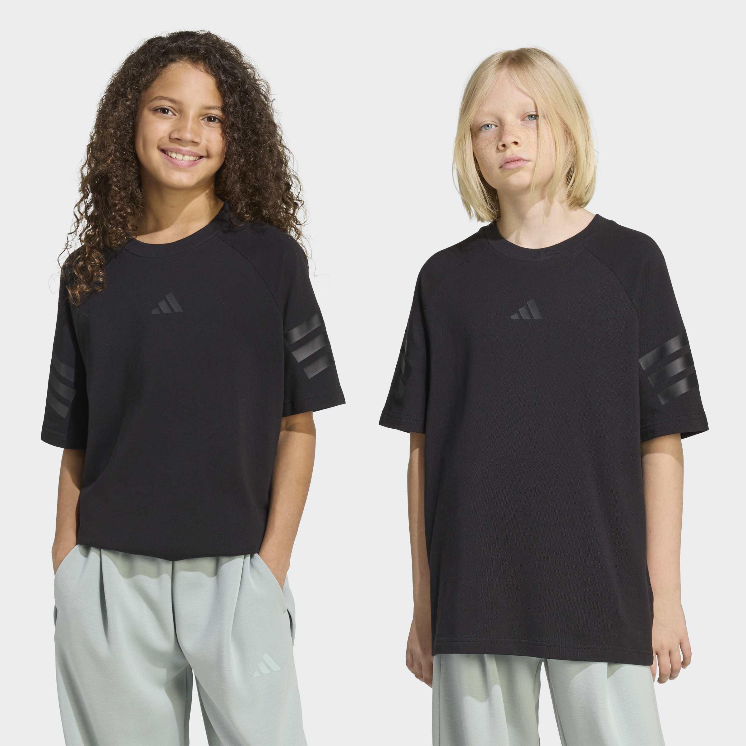 Kids Unisex Future Icons 3 Stripes T-Shirt, Black, A701_ONE, large image number 6