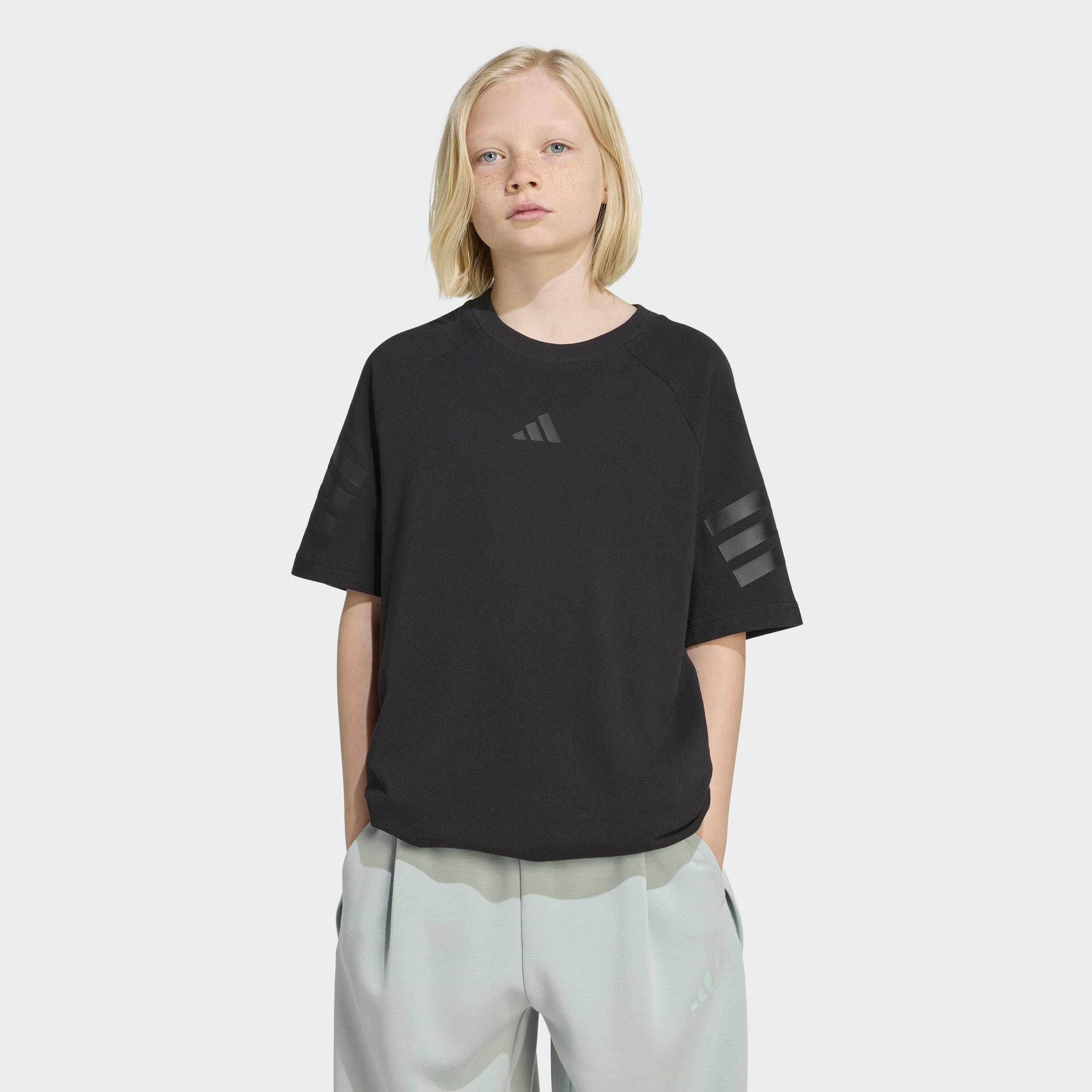 Kids Unisex Future Icons 3 Stripes T-Shirt, Black, A701_ONE, large image number 7