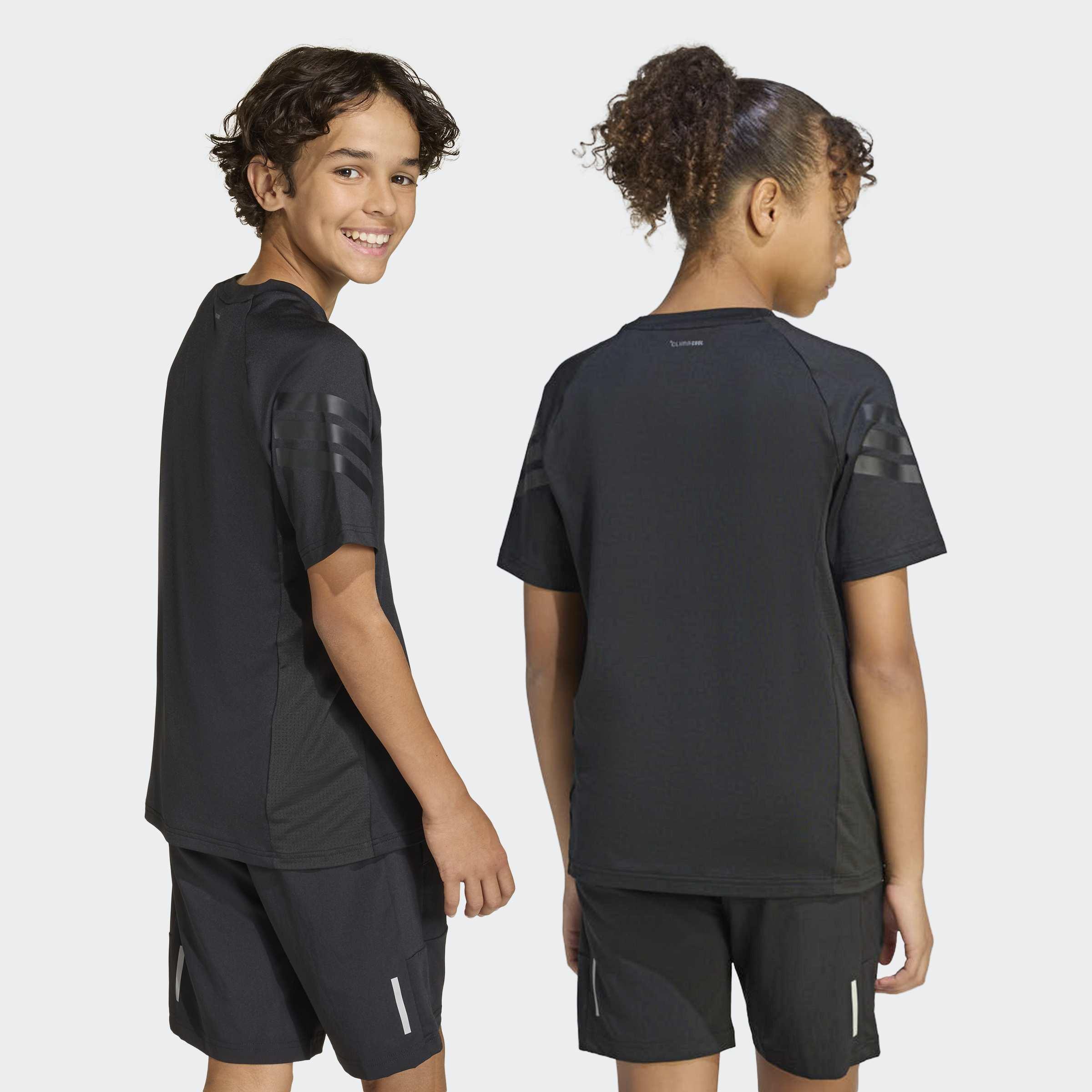 Kids Unisex Sport Icons 3 Stripes T-Shirt, Black, A701_ONE, large image number 2