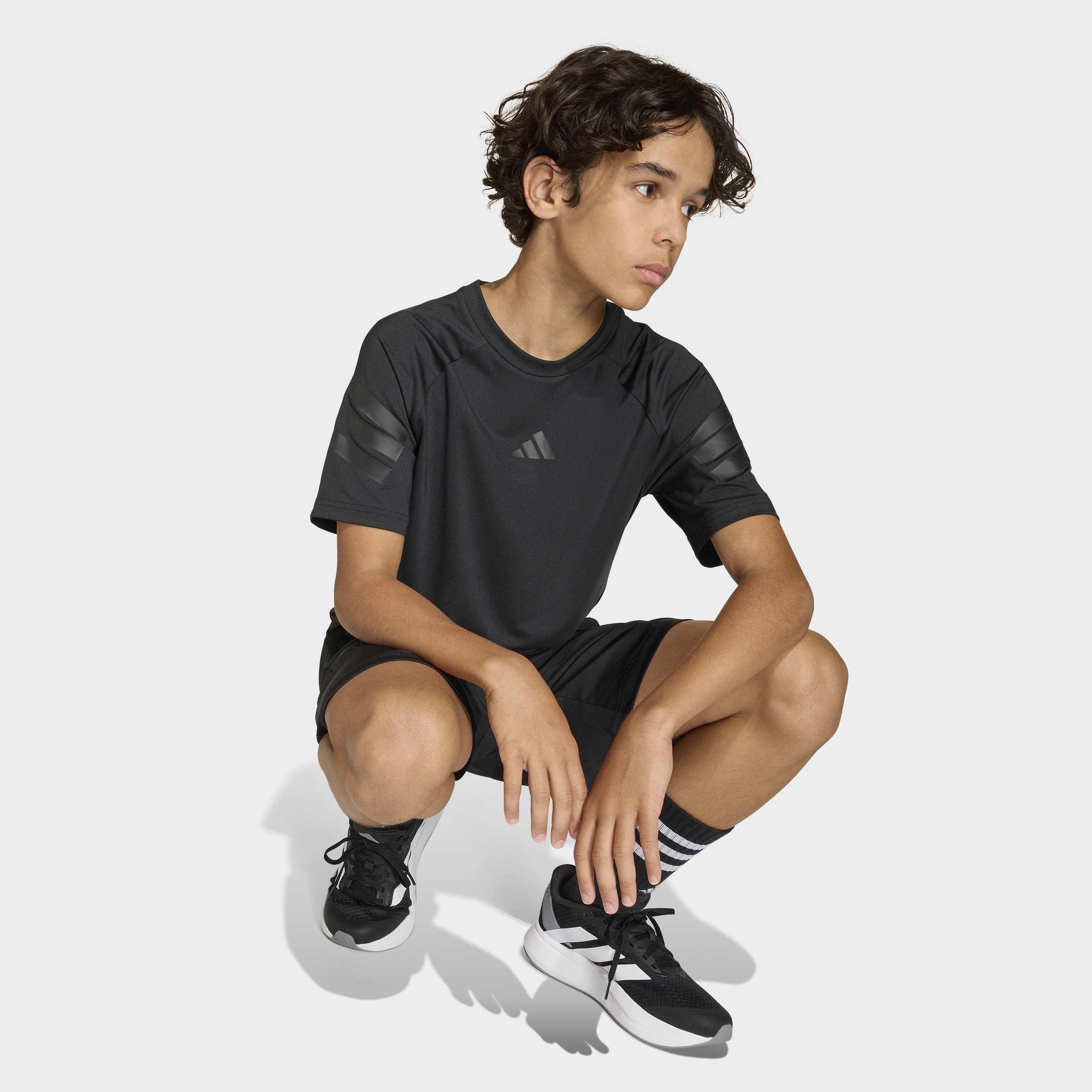 Kids Unisex Sport Icons 3 Stripes T-Shirt, Black, A701_ONE, large image number 3