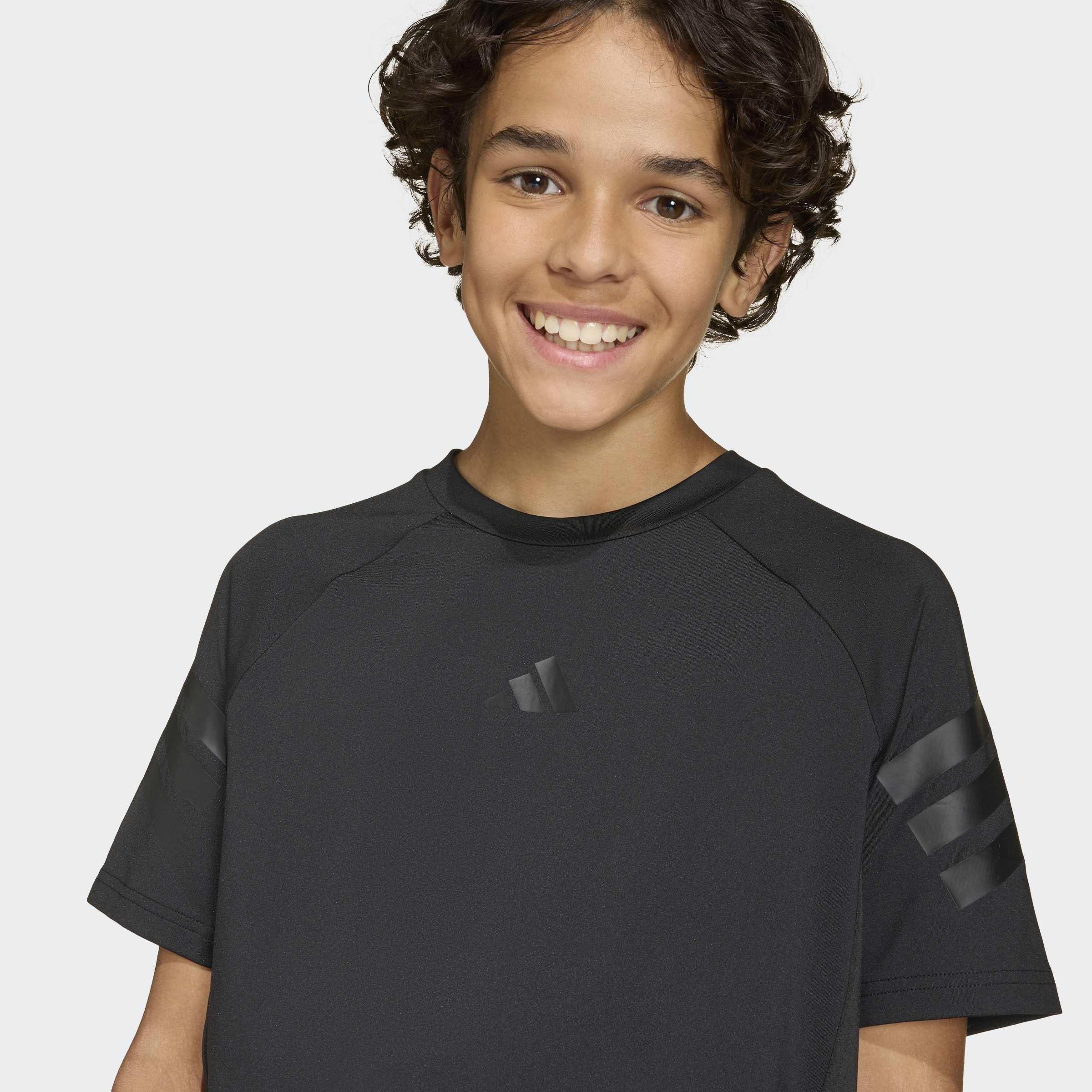 Kids Unisex Sport Icons 3 Stripes T-Shirt, Black, A701_ONE, large image number 4