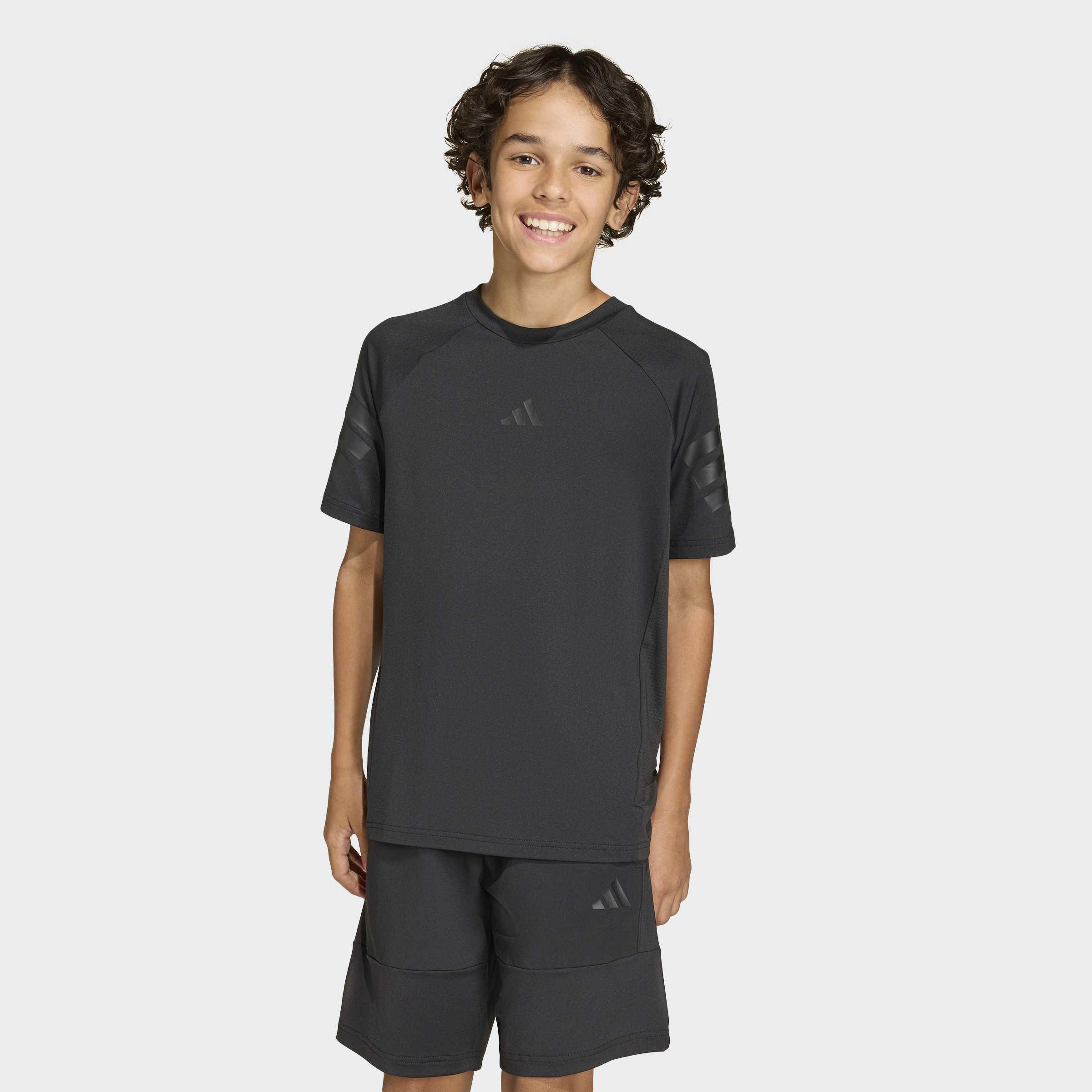 Kids Unisex Sport Icons 3 Stripes T-Shirt, Black, A701_ONE, large image number 5
