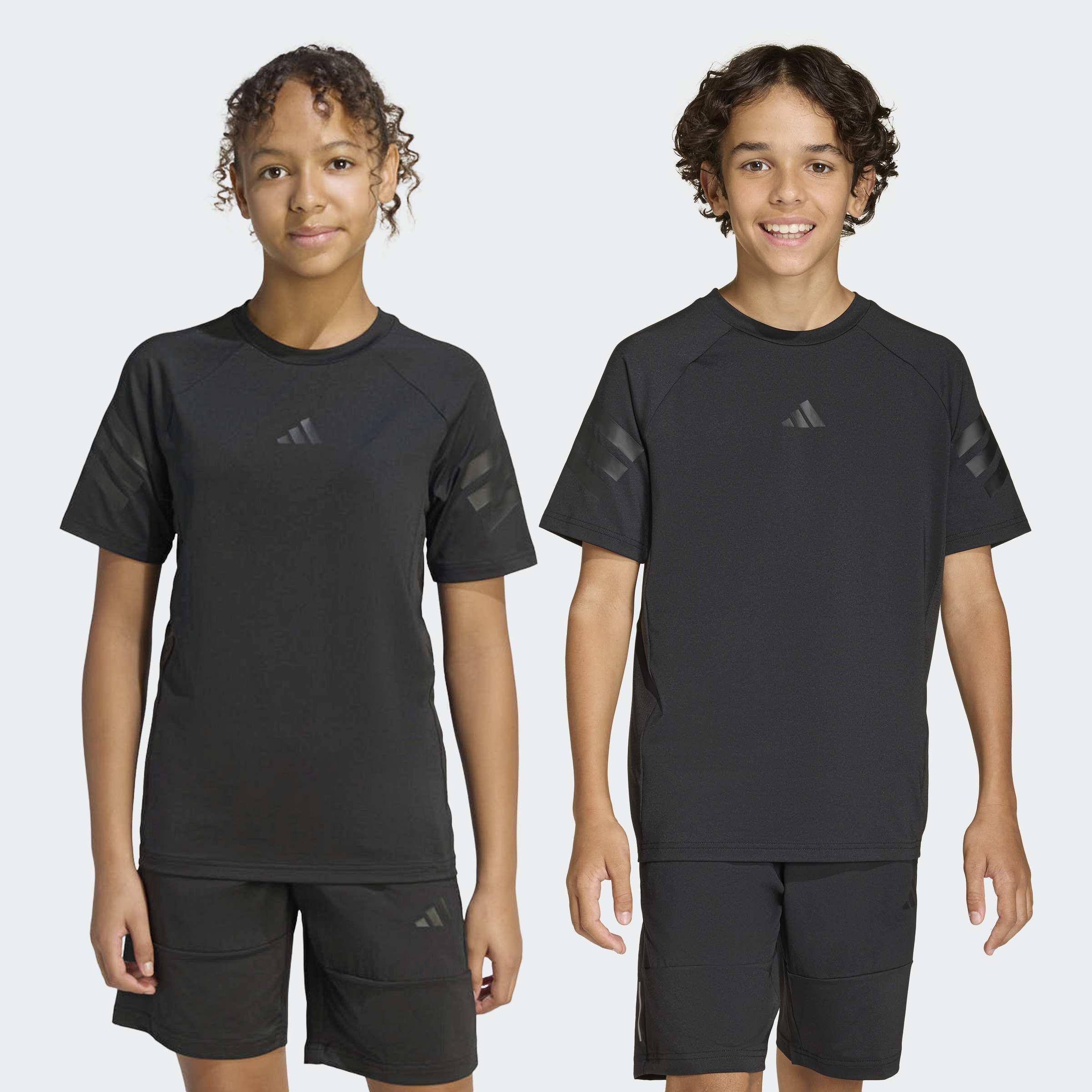 Kids Unisex Sport Icons 3 Stripes T-Shirt, Black, A701_ONE, large image number 6