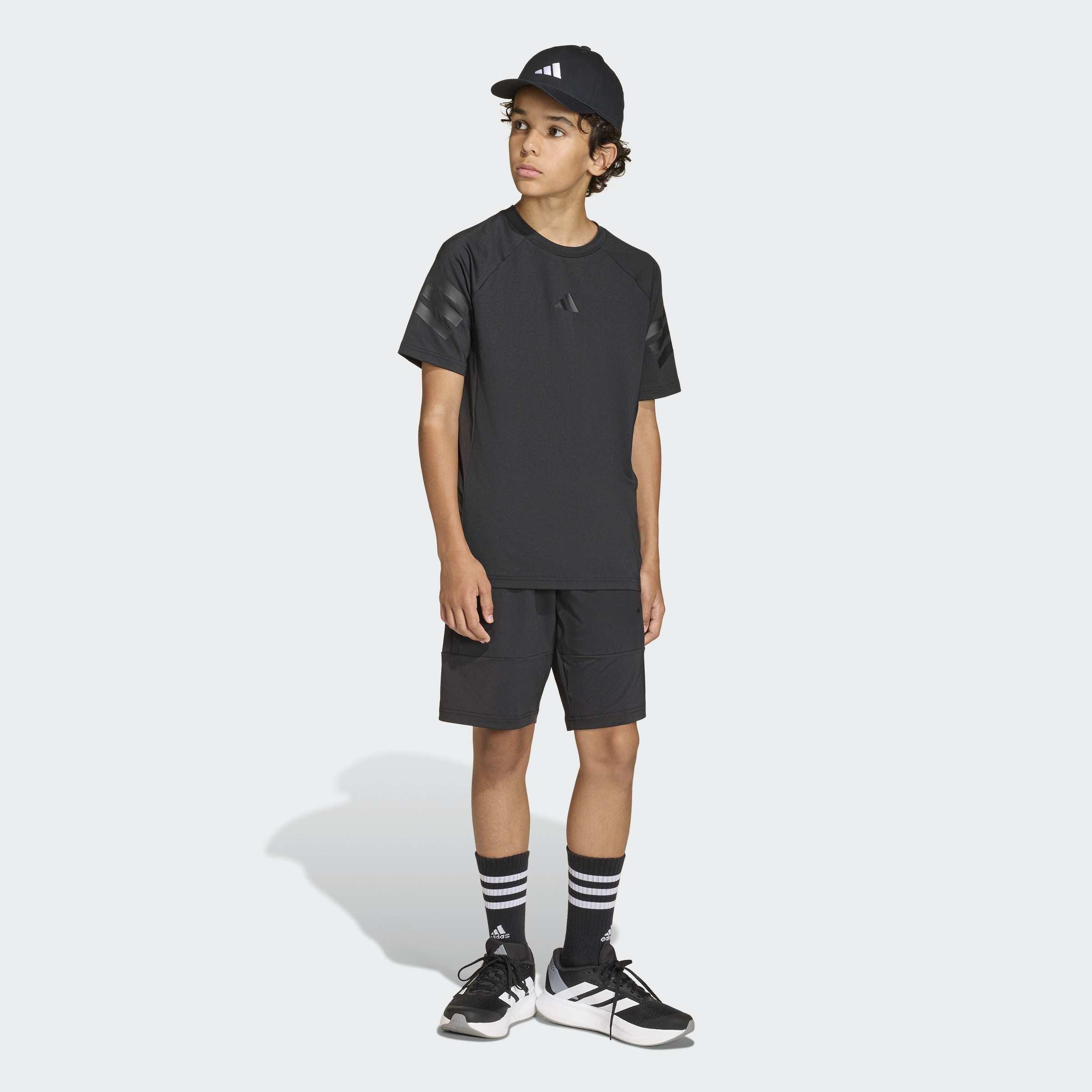 Kids Unisex Sport Icons 3 Stripes T-Shirt, Black, A701_ONE, large image number 7