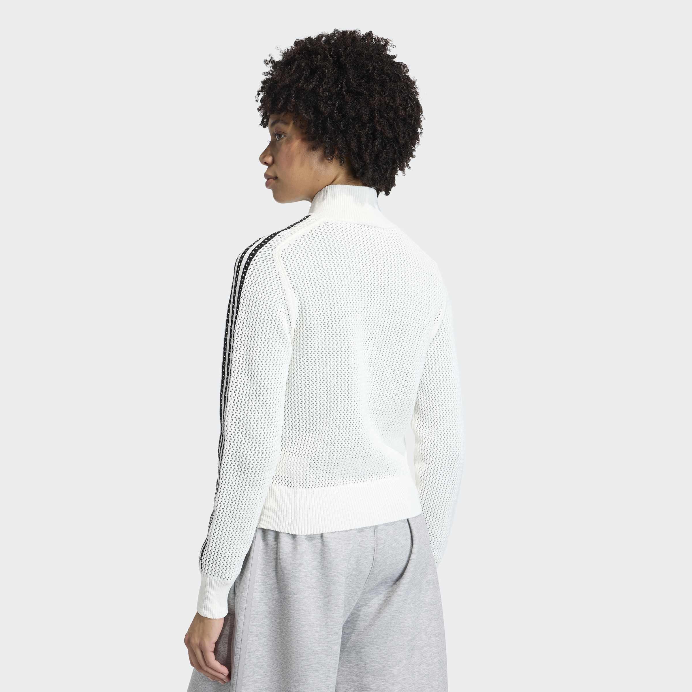 Knitted Crochet Firebird Track Top, White, A701_ONE, medium