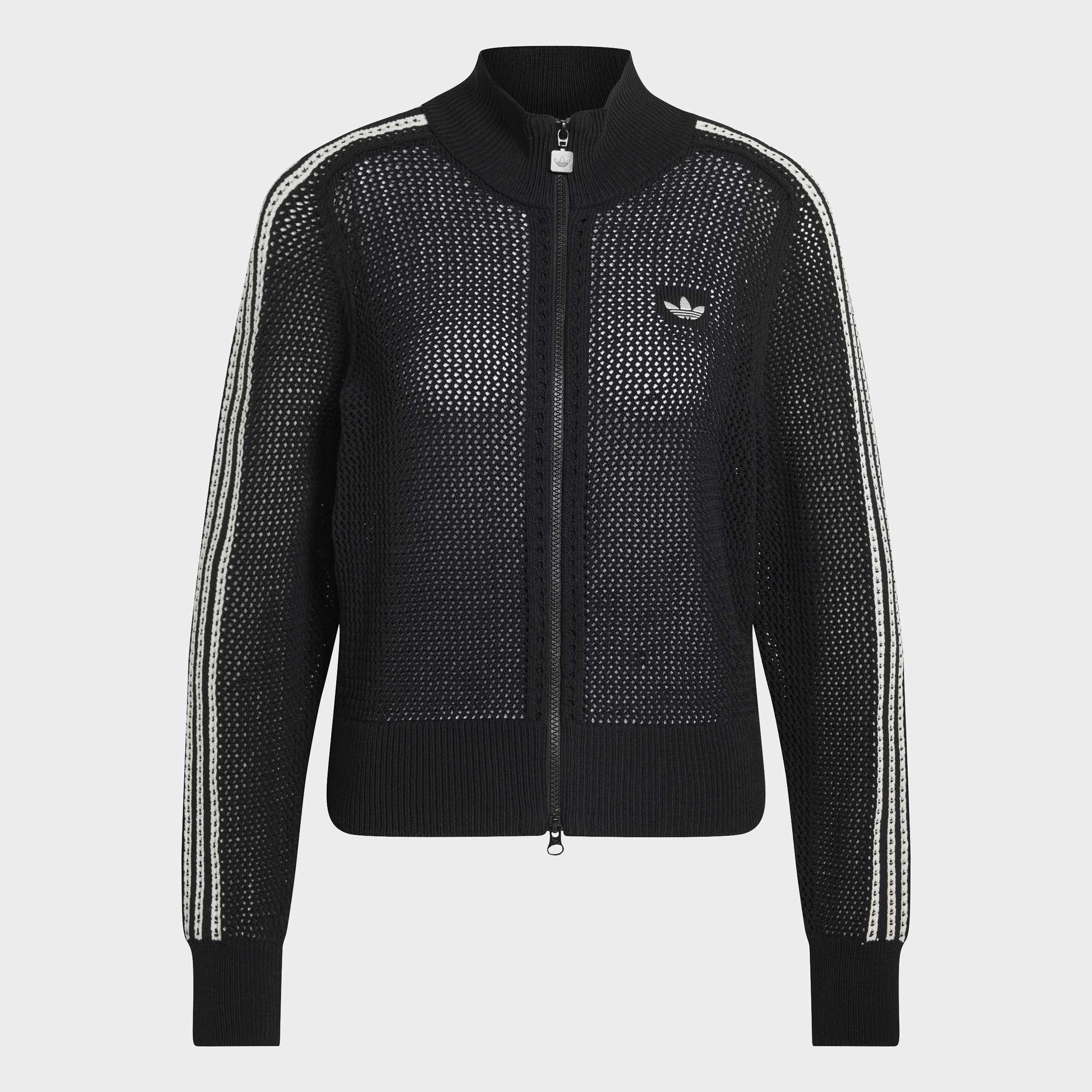 Knitted Crochet Firebird Track Top, Black