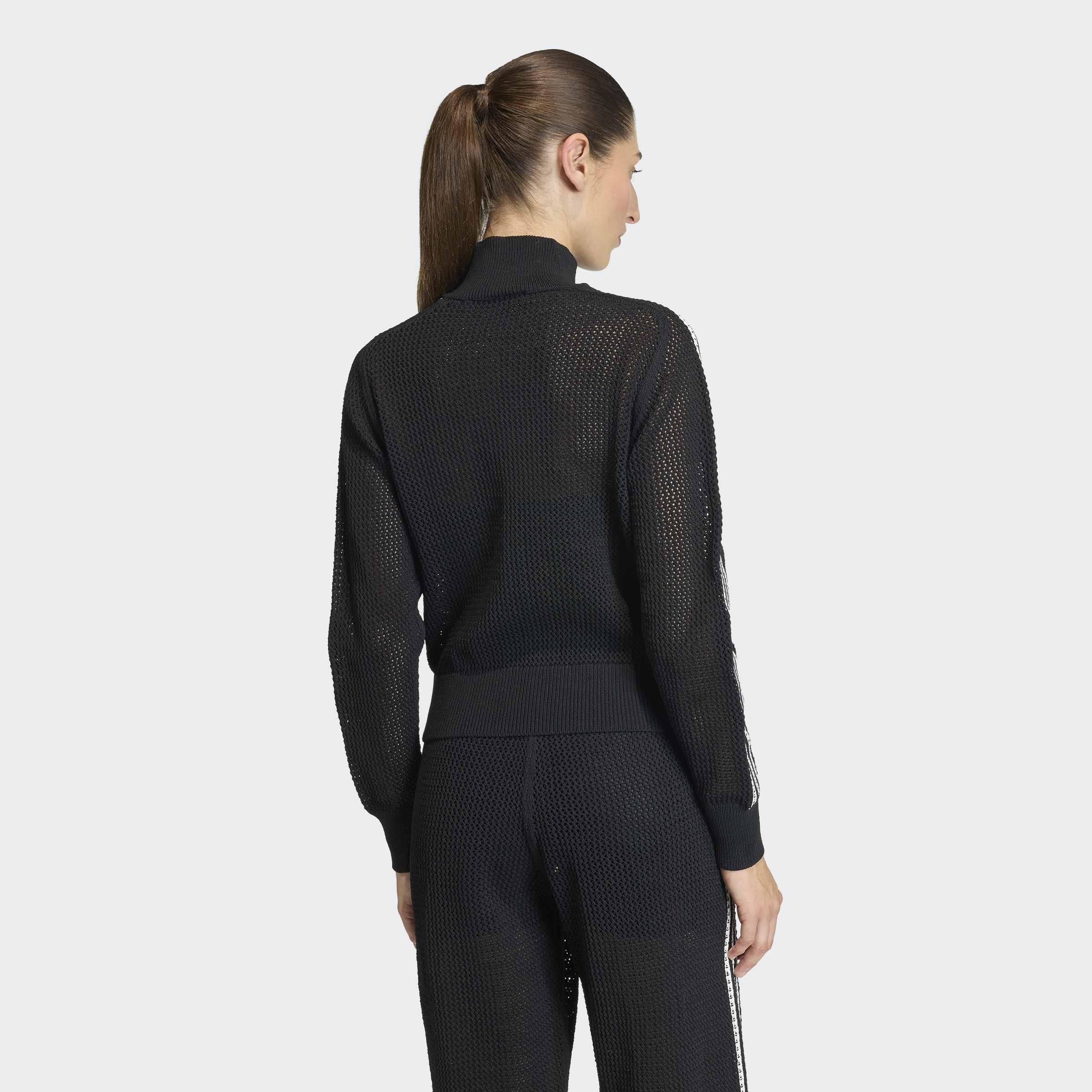 Knitted Crochet Firebird Track Top, Black