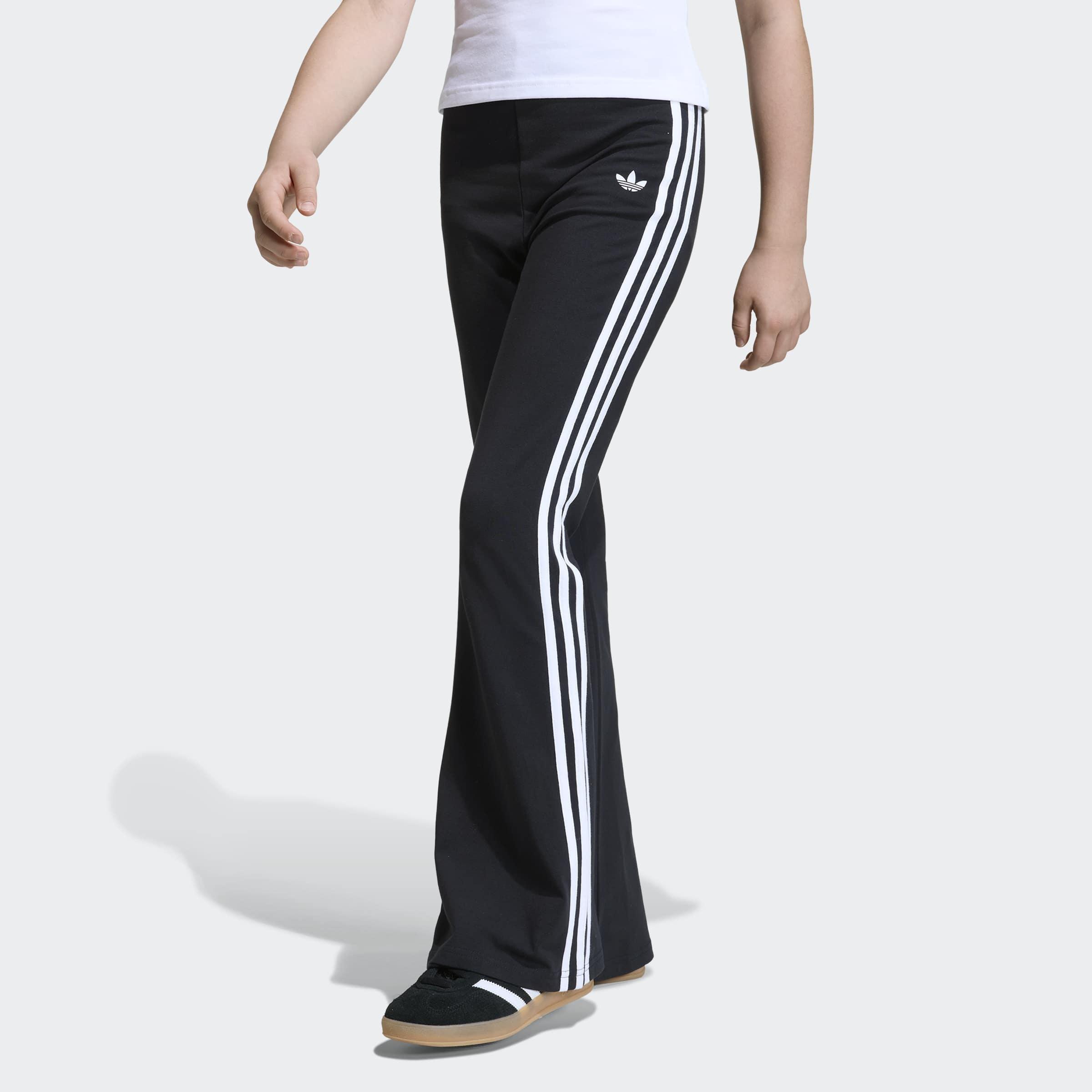 Kids 3 Stripes Flared Leggings, Black, A701_ONE, large image number 4