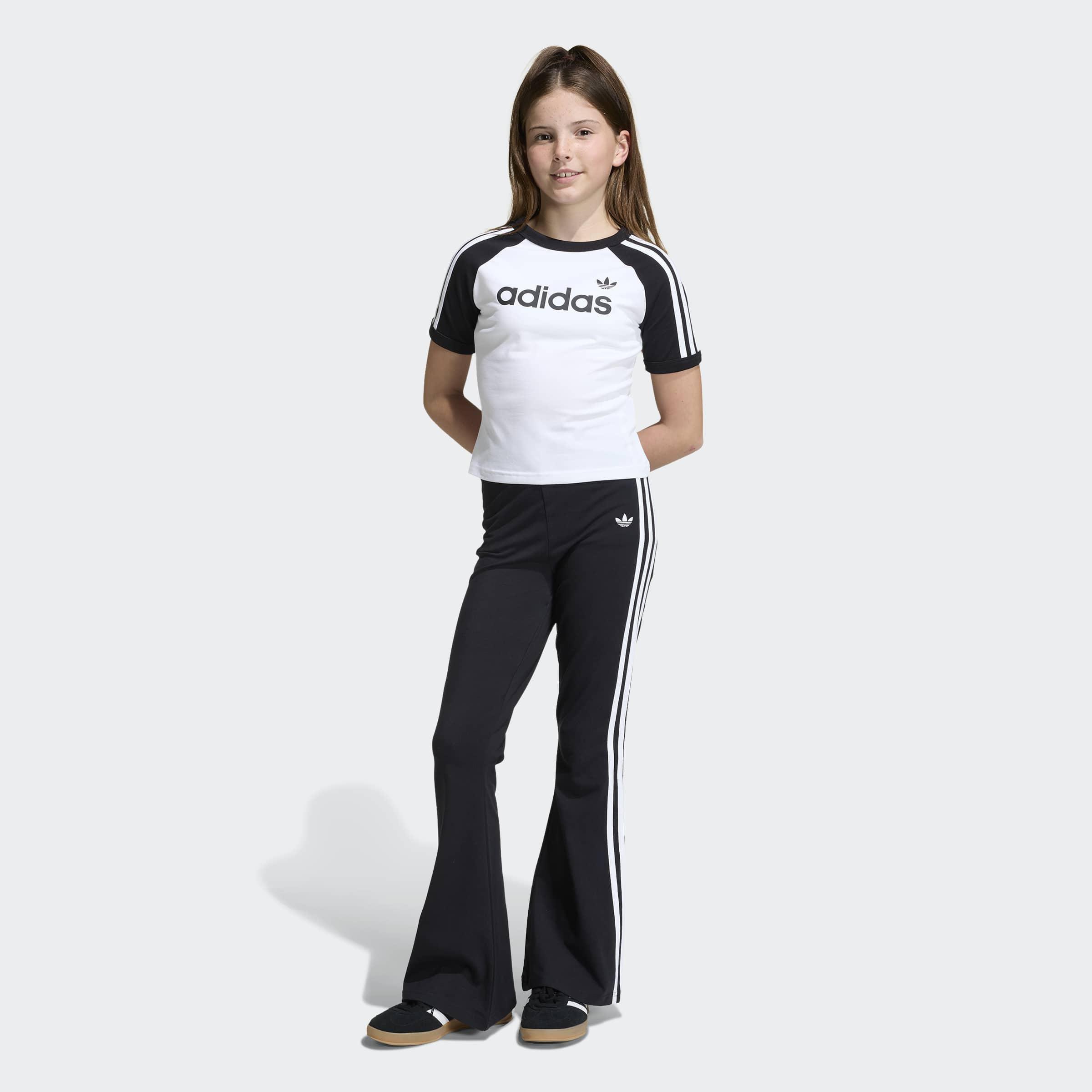 Kids 3 Stripes Flared Leggings, Black, A701_ONE, large image number 5