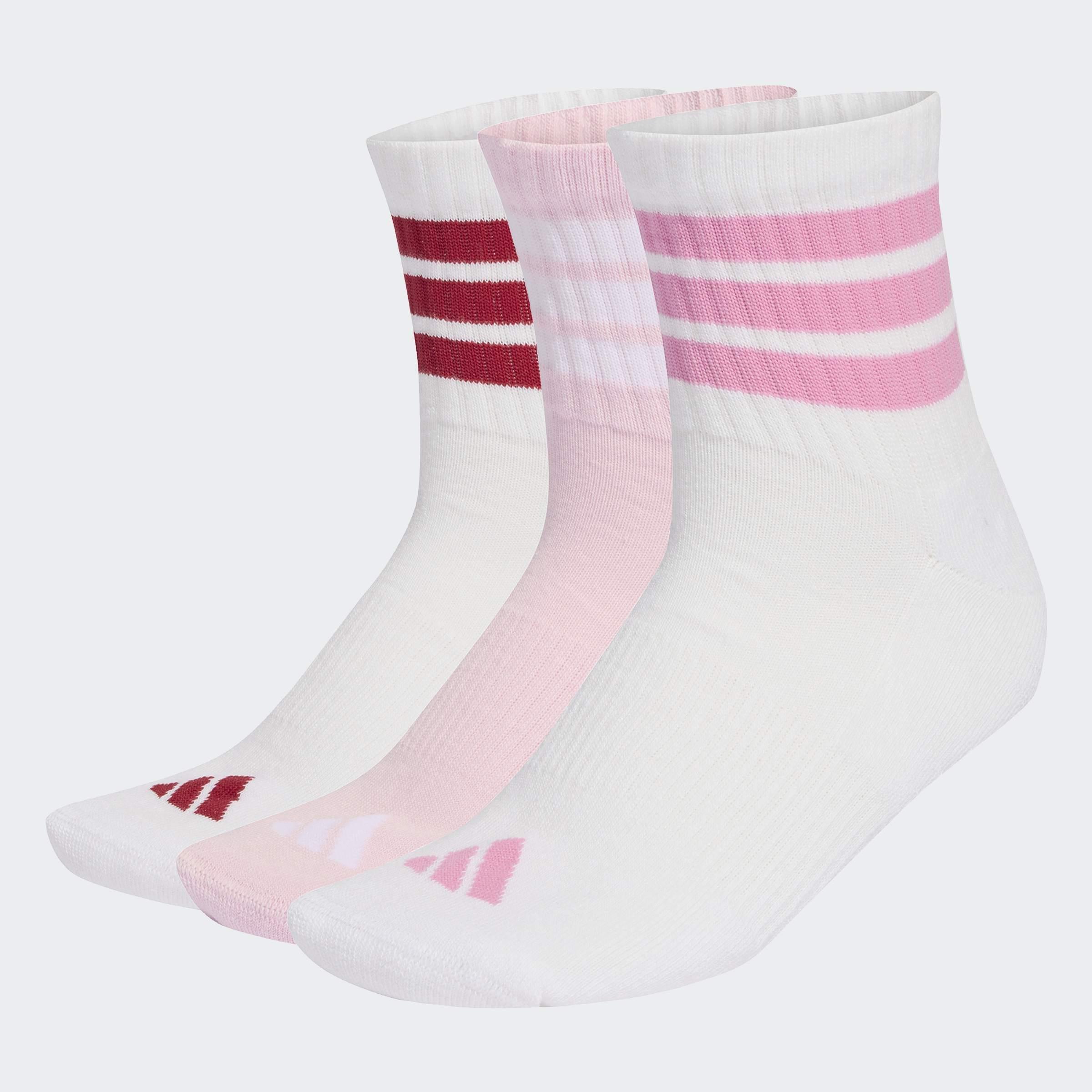 Unisex 3 Stripes Cushioned Sportswear Mid Cut Socks - 3 Pair Pack, Multicolour, A701_ONE, medium