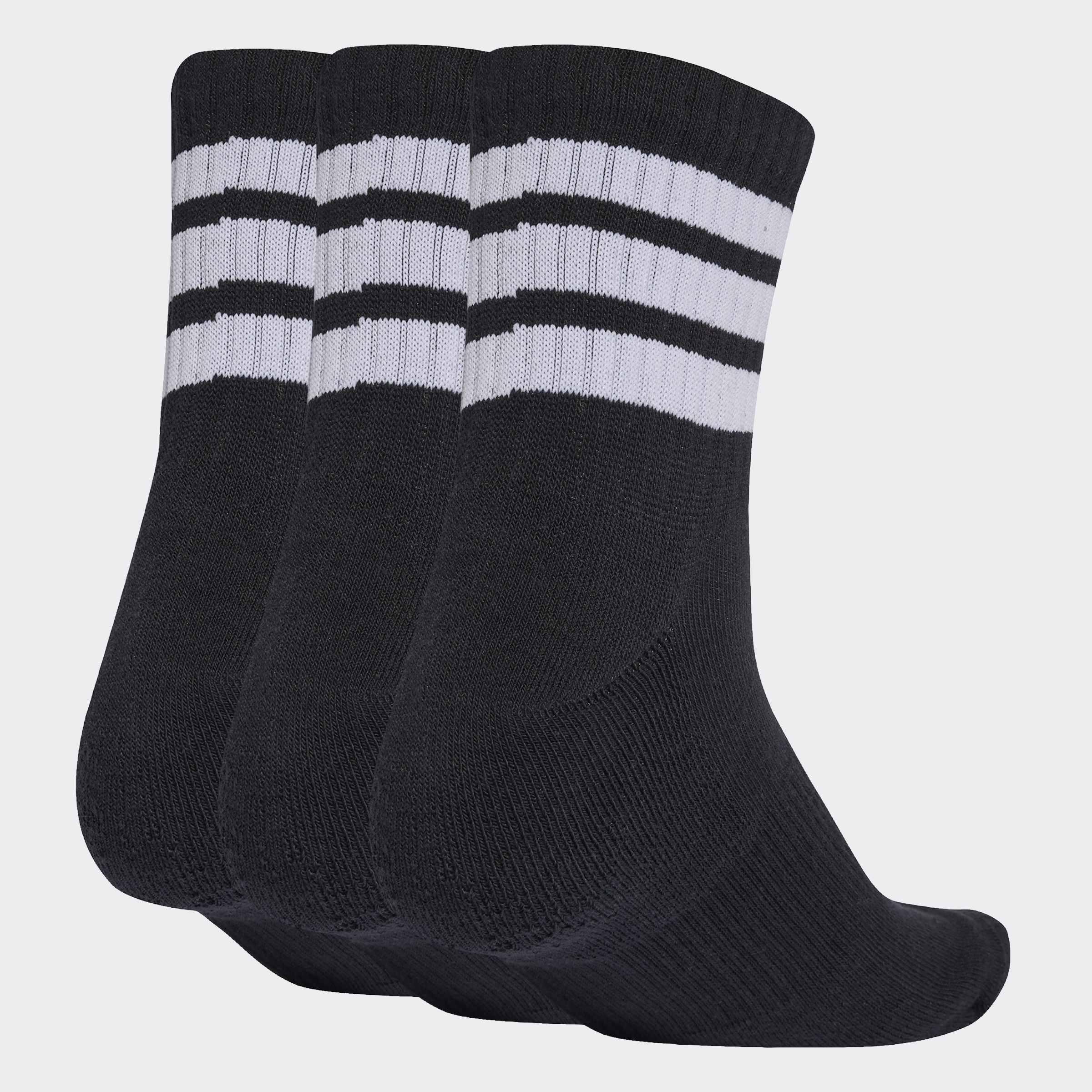 Unisex 3 Stripes Cushioned Sportswear Mid Cut Socks - 3 Pair Pack, Black