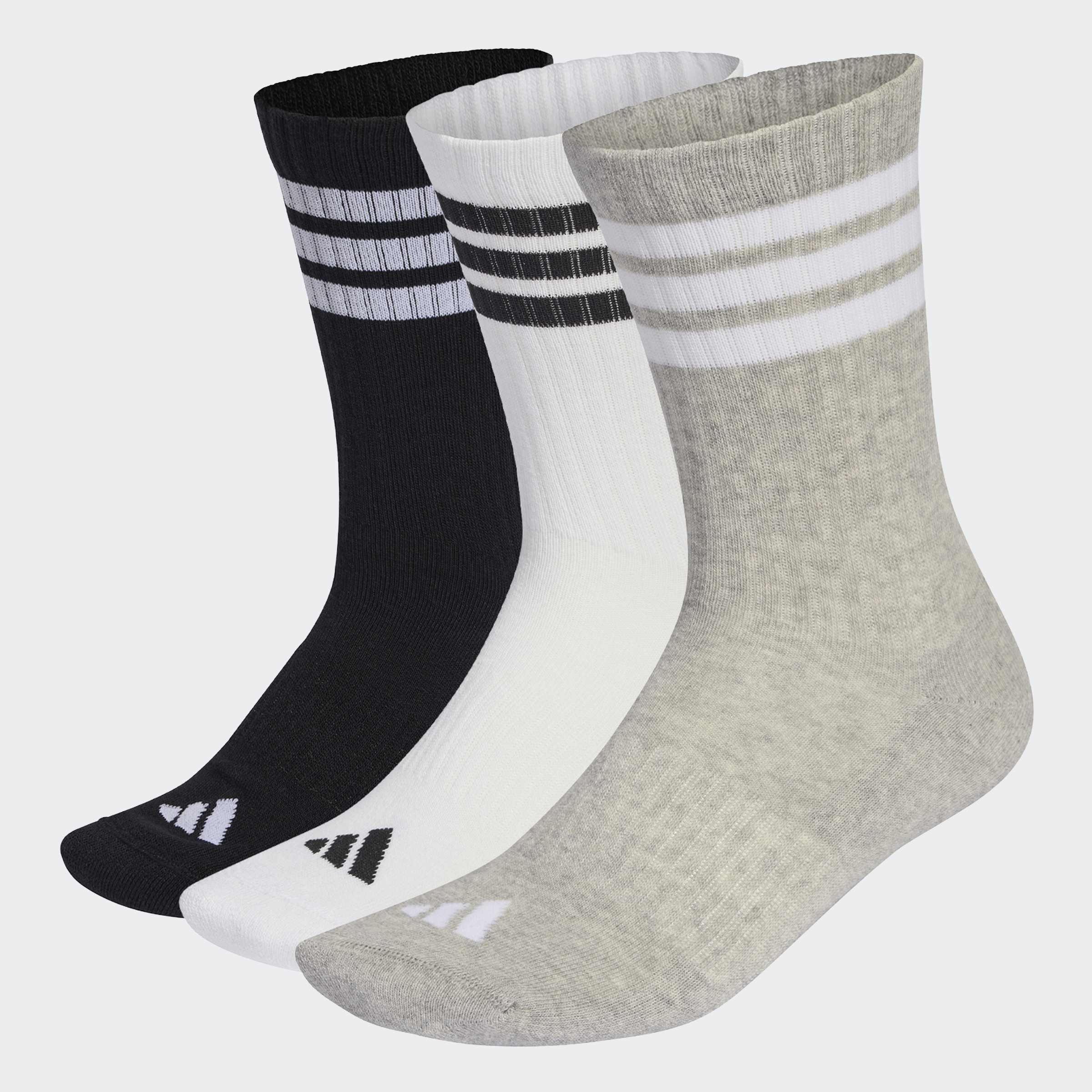 Unisex 3-Stripes Cushioned Sportswear Crew Socks 3 Pair Pack, Multicolour, A701_ONE, medium