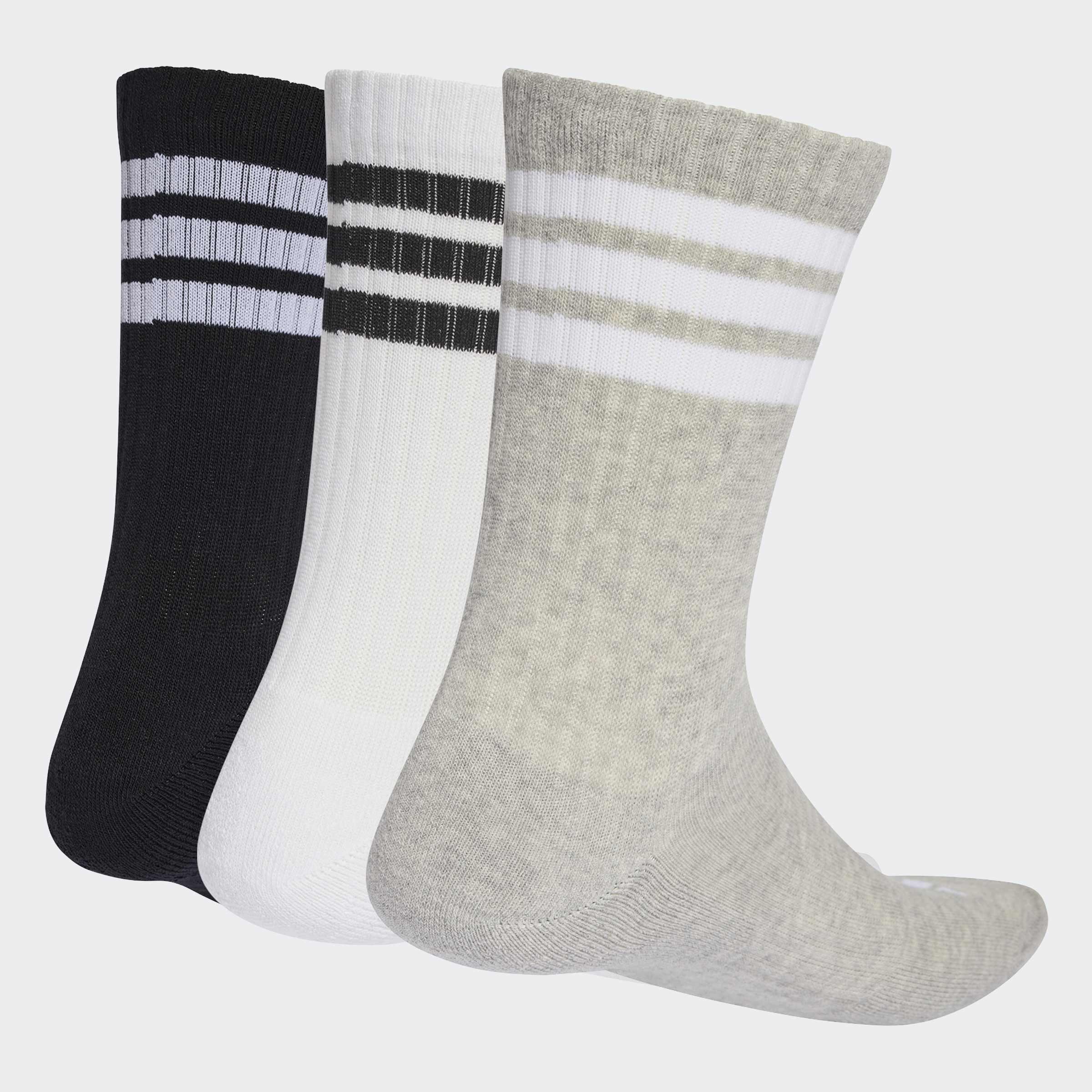 Unisex 3-Stripes Cushioned Sportswear Crew Socks 3 Pair Pack, Multicolour, A701_ONE, medium