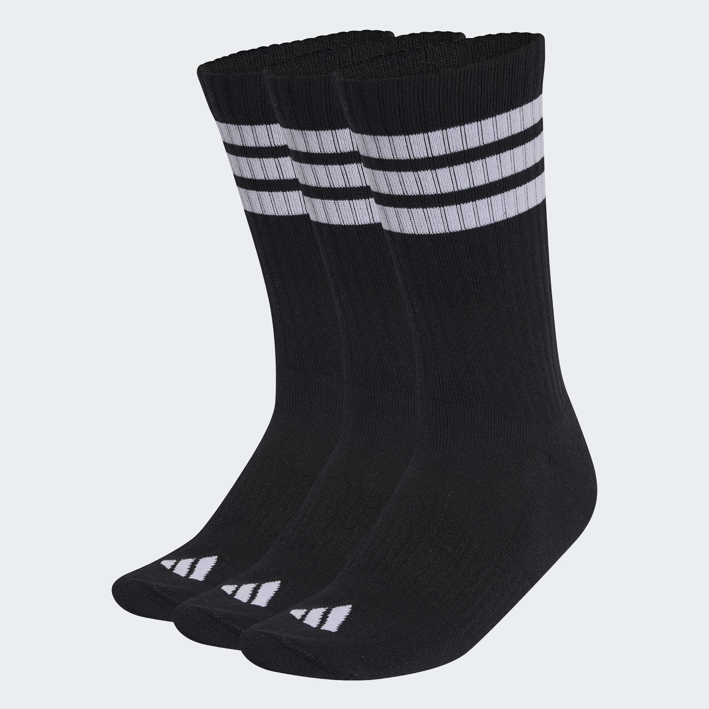 Unisex - 3-Stripes Cushioned Sportswear Crew Socks - 3 Pair Pack, Black, A701_ONE, medium