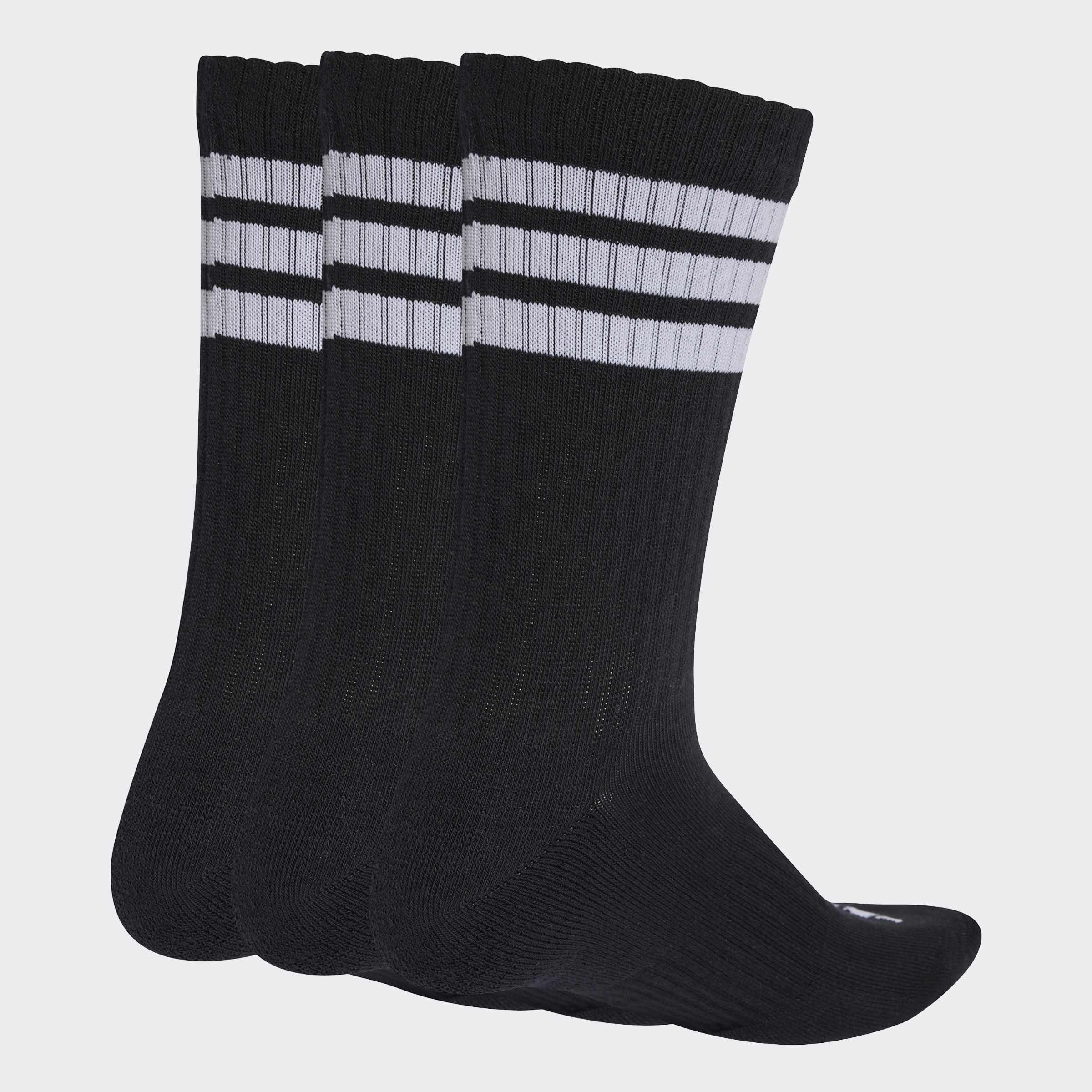 Unisex - 3-Stripes Cushioned Sportswear Crew Socks - 3 Pair Pack, Black, A701_ONE, medium