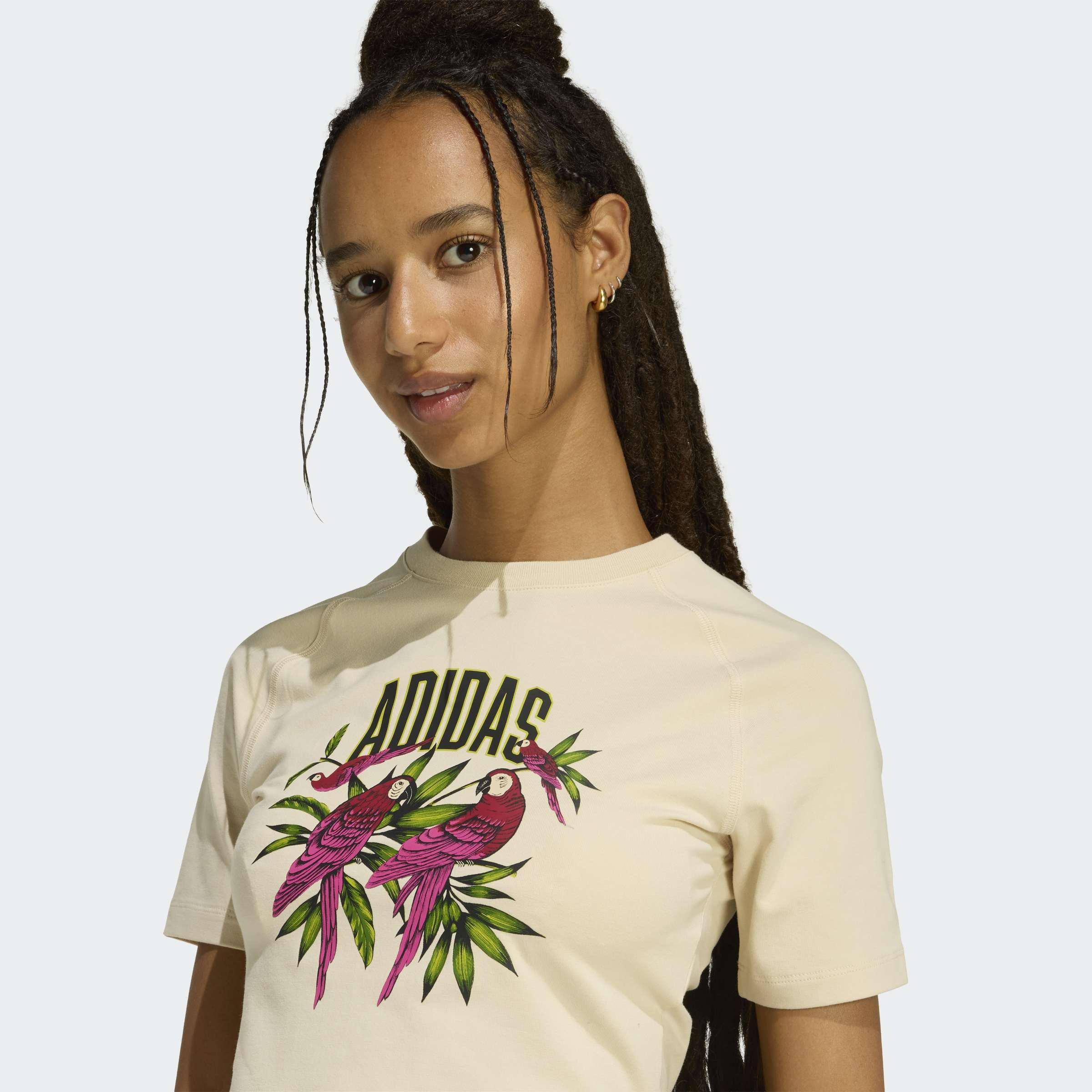 adidas X Farm Rio Graphic Cropped T-Shirt, Beige, A701_ONE, large image number 2