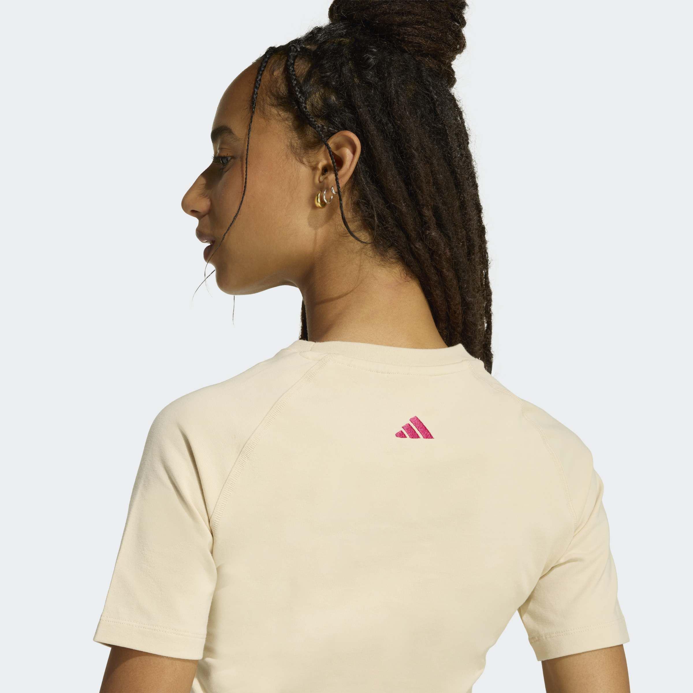 adidas X Farm Rio Graphic Cropped T-Shirt, Beige, A701_ONE, large image number 3