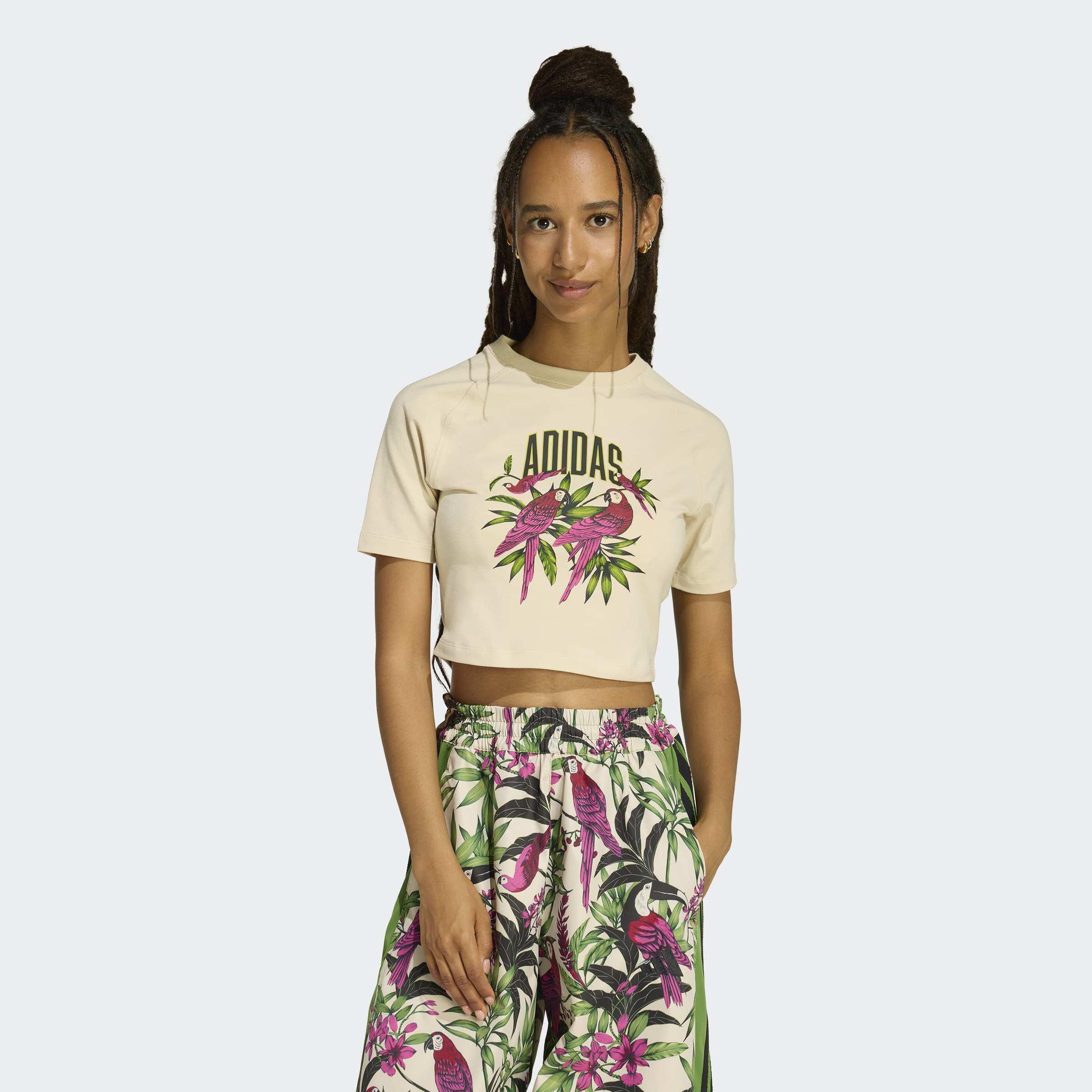 adidas X Farm Rio Graphic Cropped T-Shirt, Beige, A701_ONE, large image number 4