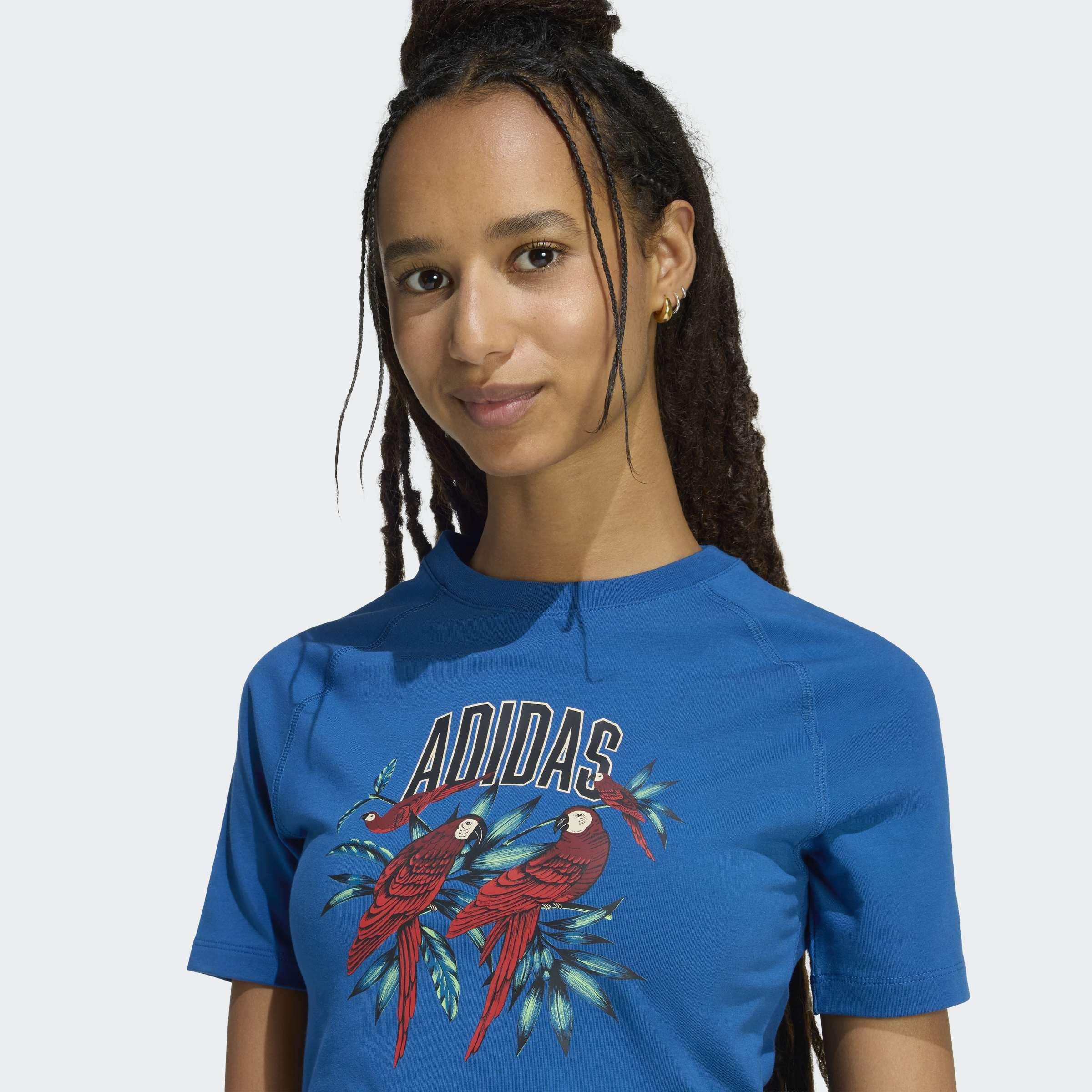 adidas X Farm Rio Graphic T-Shirt Cropped, Blue, A701_ONE, large image number 2