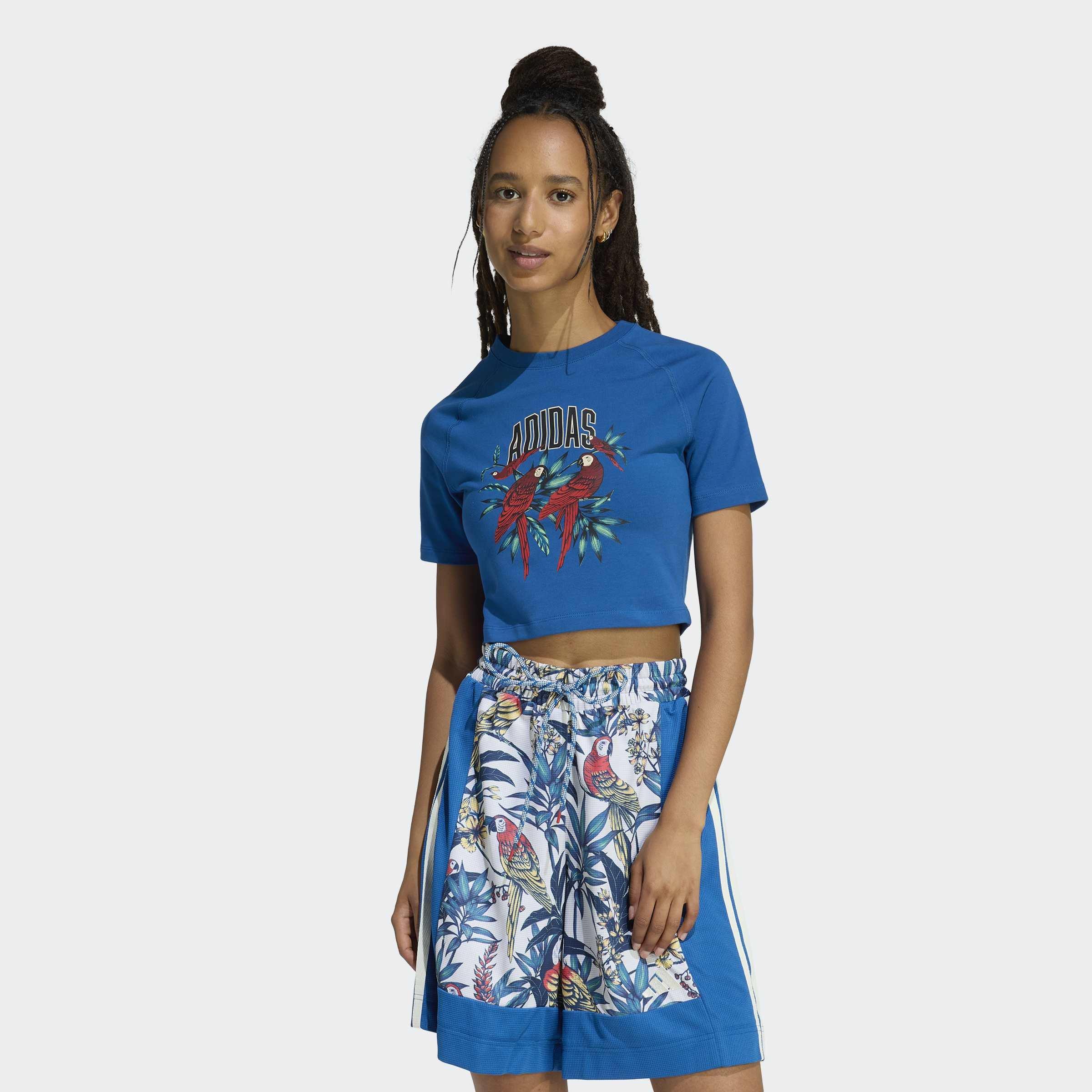 adidas X Farm Rio Graphic T-Shirt Cropped, Blue, A701_ONE, large image number 5