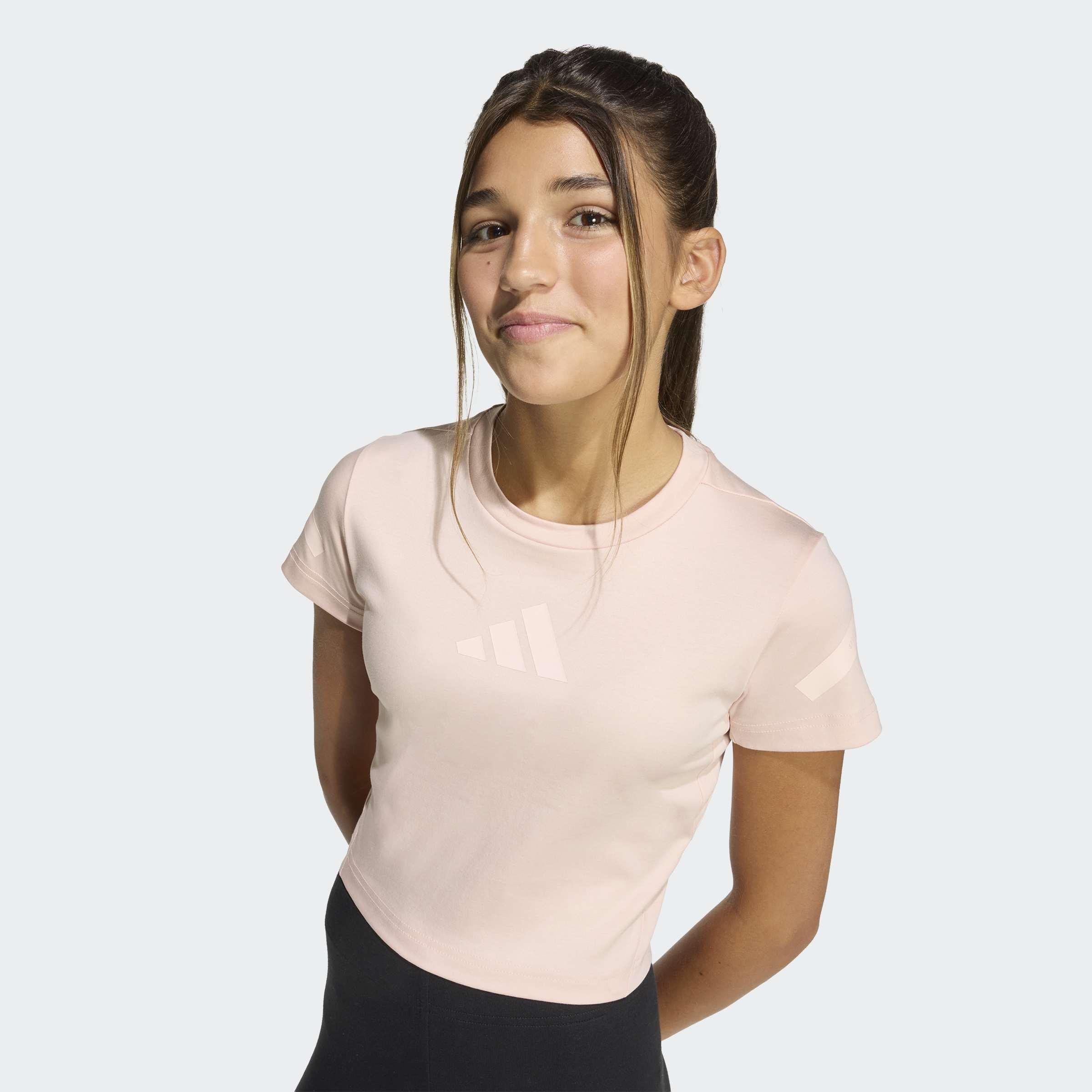 Kids Adidas Z.N.E. Fitted Crop T-Shirt, Pink, A701_ONE, large image number 1