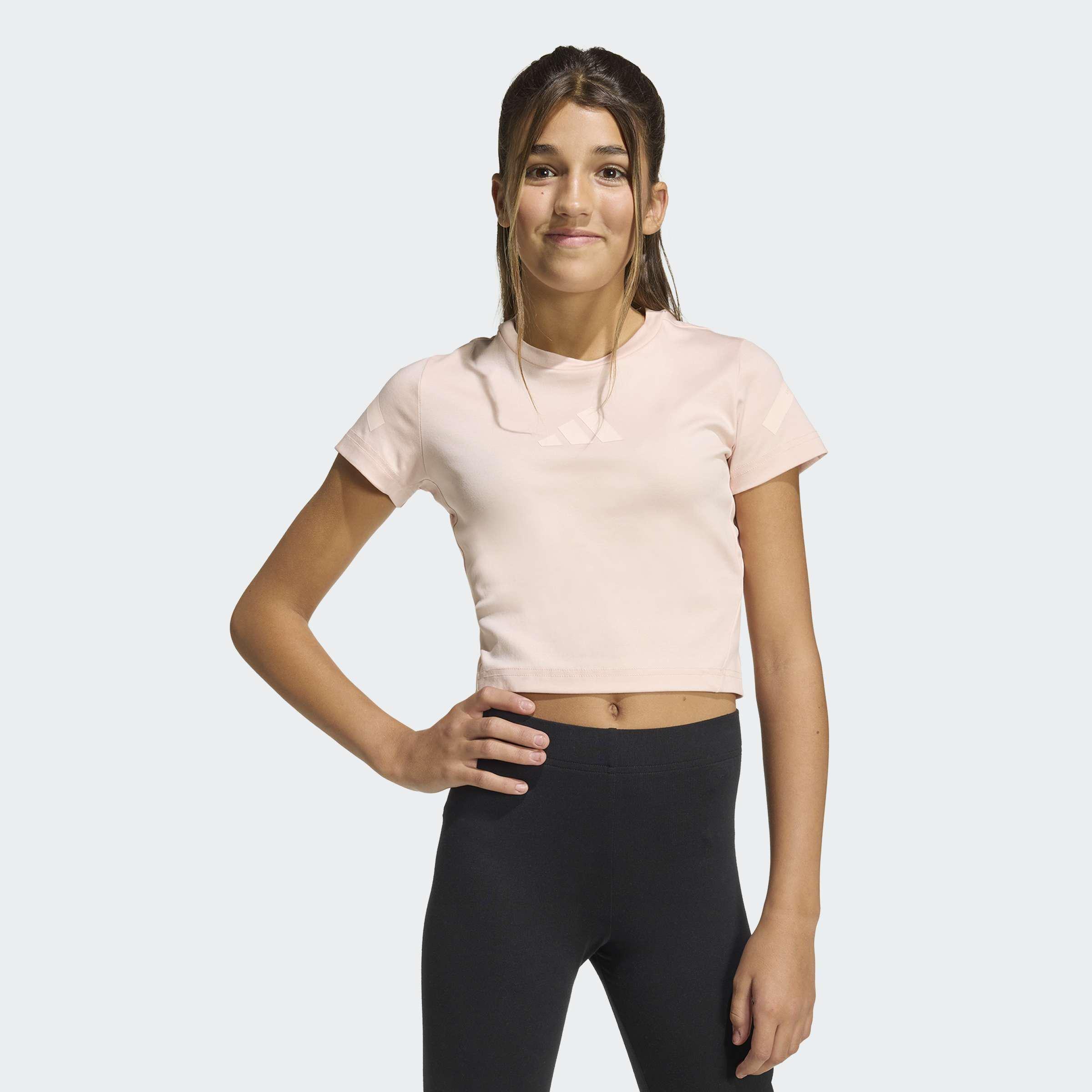 Kids Adidas Z.N.E. Fitted Crop T-Shirt, Pink, A701_ONE, large image number 3