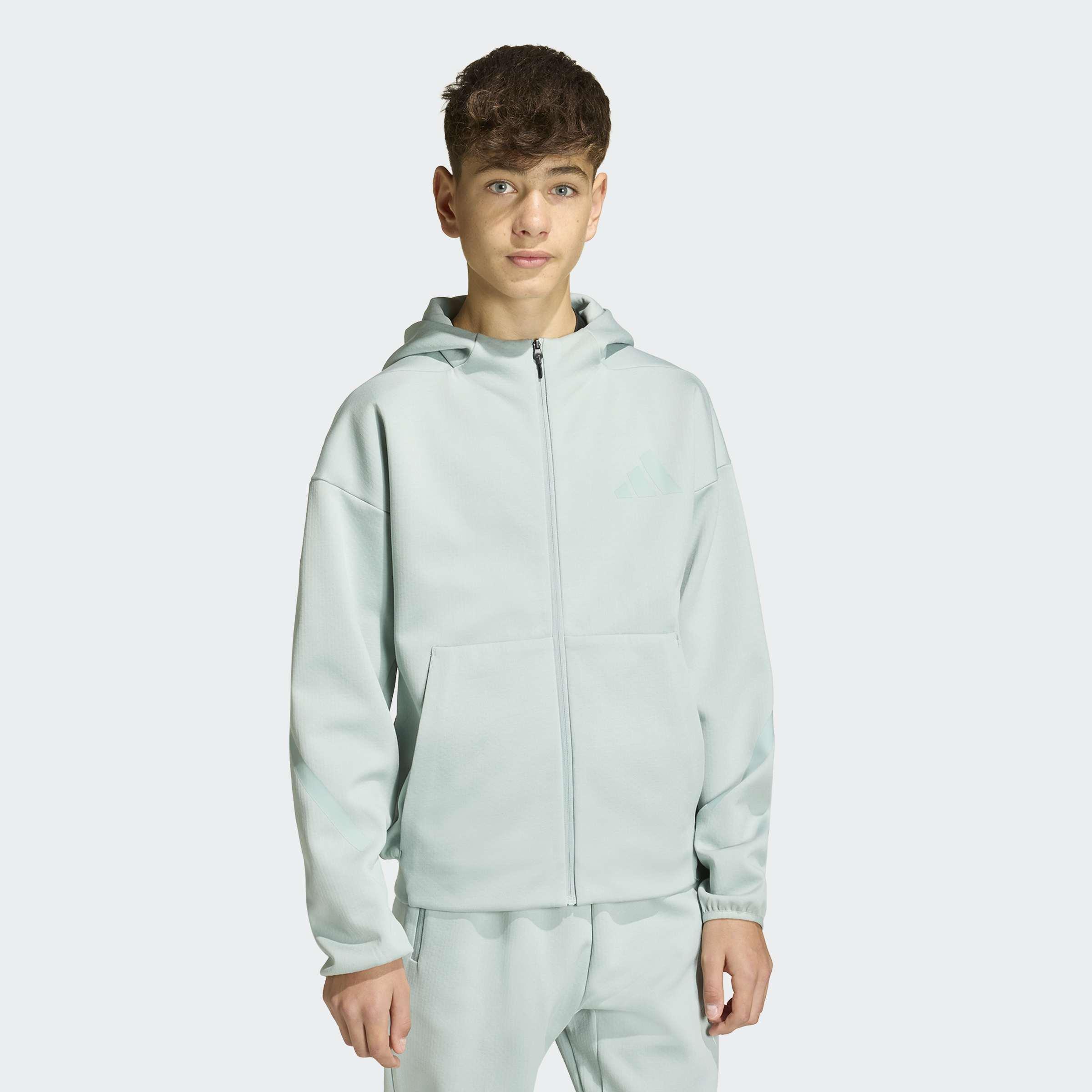 Kids Unisex adidas Z.N.E. Full-Zip Hooded Track Jacket, Green, A701_ONE, large image number 4