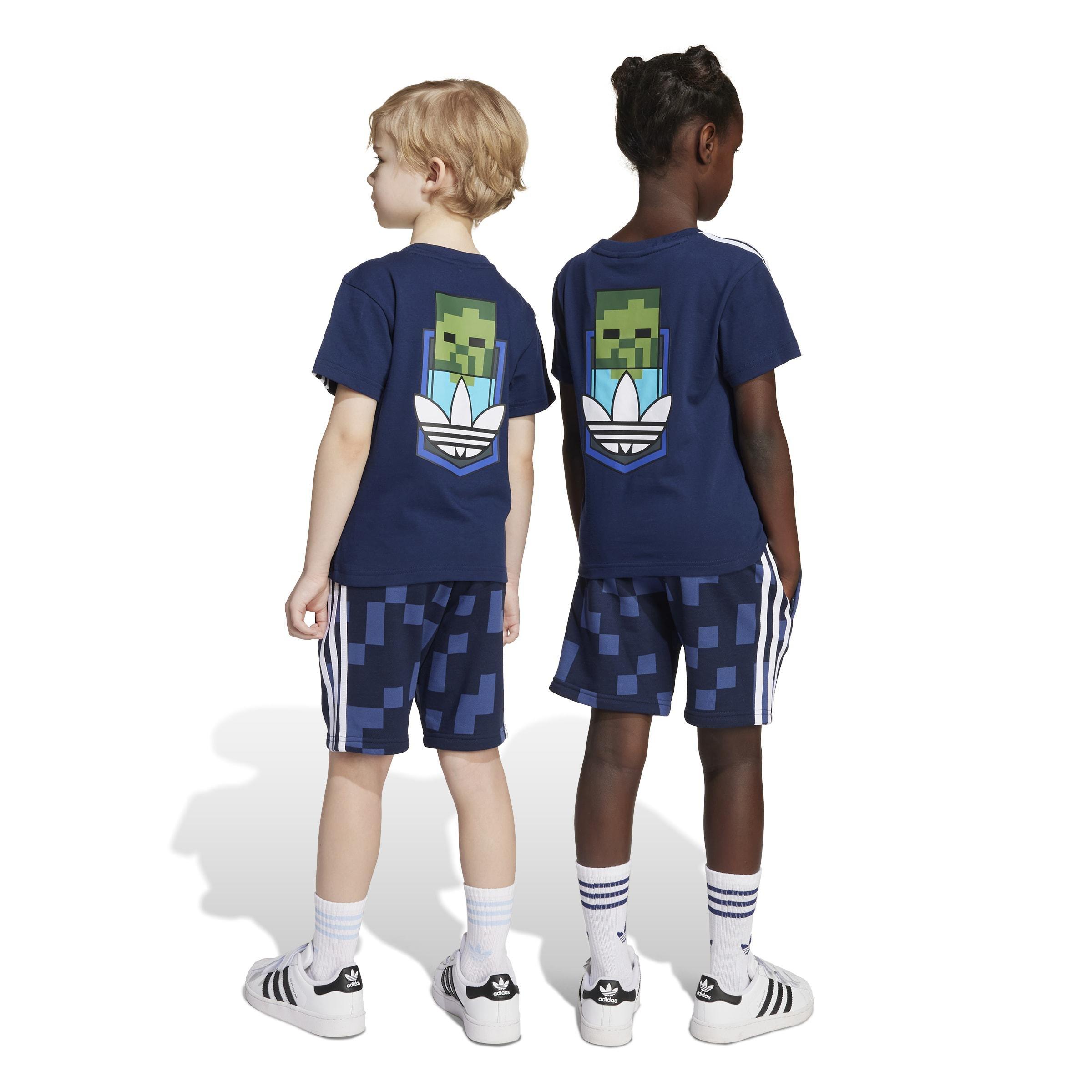 Kids Unisex adidas Originals X Minecraft Short Tee Set, Blue, A701_ONE, large image number 1